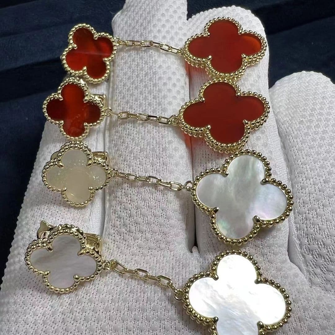 van cleef arpels 18k yellow gold mother of pearl 2 motifs magic alhambra earrings vcard78800