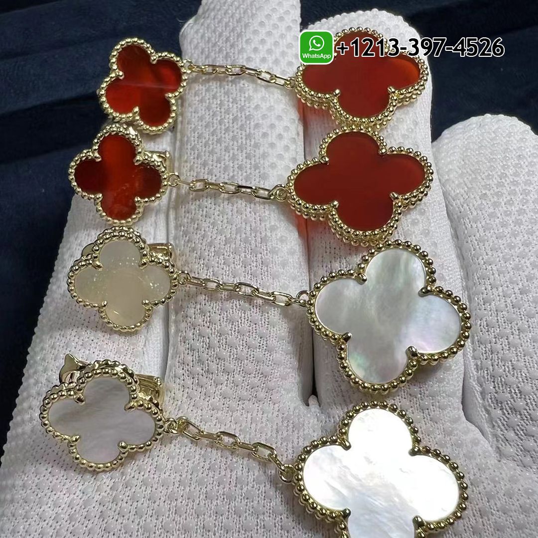 Van Cleef Arpels 18K Yellow Gold Mother Of Pearl 2 Motifs Magic Alhambra Earrings VCARD78800