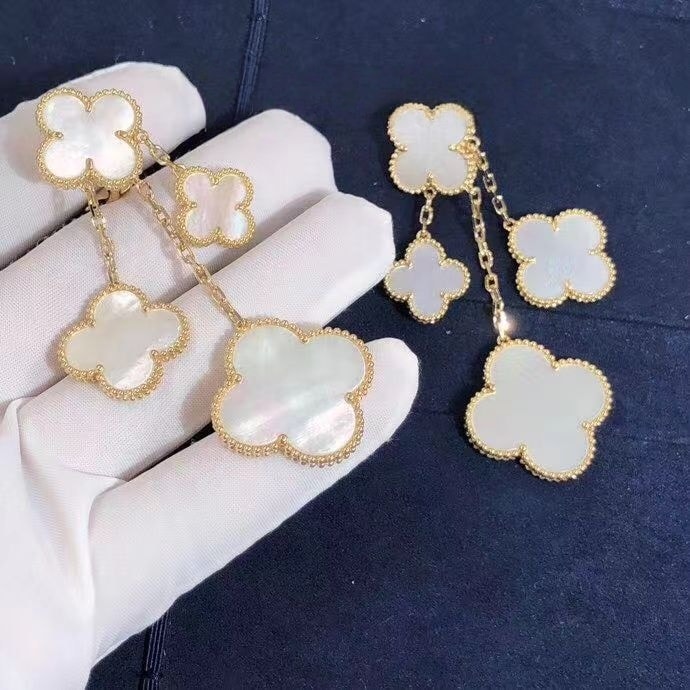 van cleef arpels 18k yellow gold mother of pearl magic alhambra 4 motif earrings vcard78900