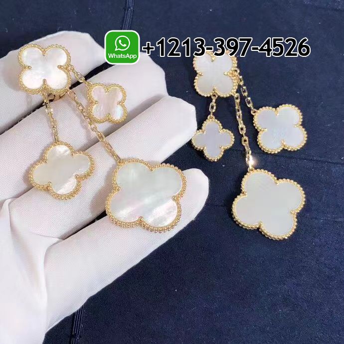 Van Cleef Arpels 18K Yellow Gold Mother Of Pearl Magic Alhambra 4 Motif Earrings VCARD78900