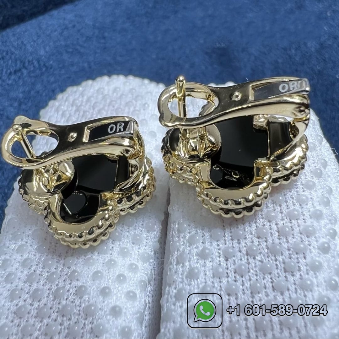 van cleef arpels 18k yellow gold onyx vintage alhambra earrings vcara44200 1