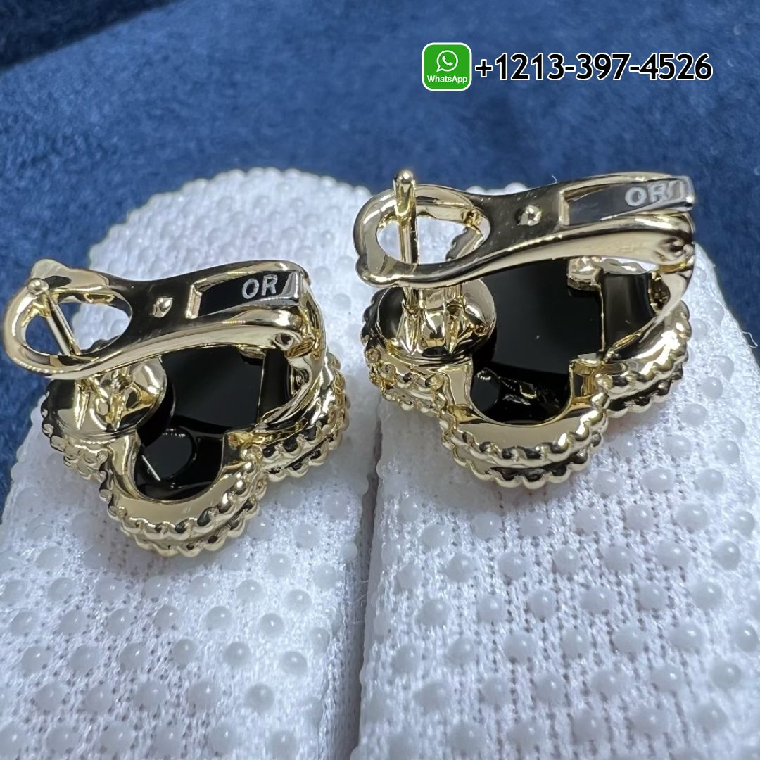 Van-Cleef-Arpels-18K-Yellow-Gold-Onyx-Vintage-Alhambra-Earrings-VCARA44200-1.jpg 1:1 Quality Van Cleef & Arpels 18K Yellow Gold Onyx Vintage Alhambra Earrings - High Quality 18k Gold and Diamond Luxury Distinctive Collection Designer Jewelry Customized Factory Price - Image 2