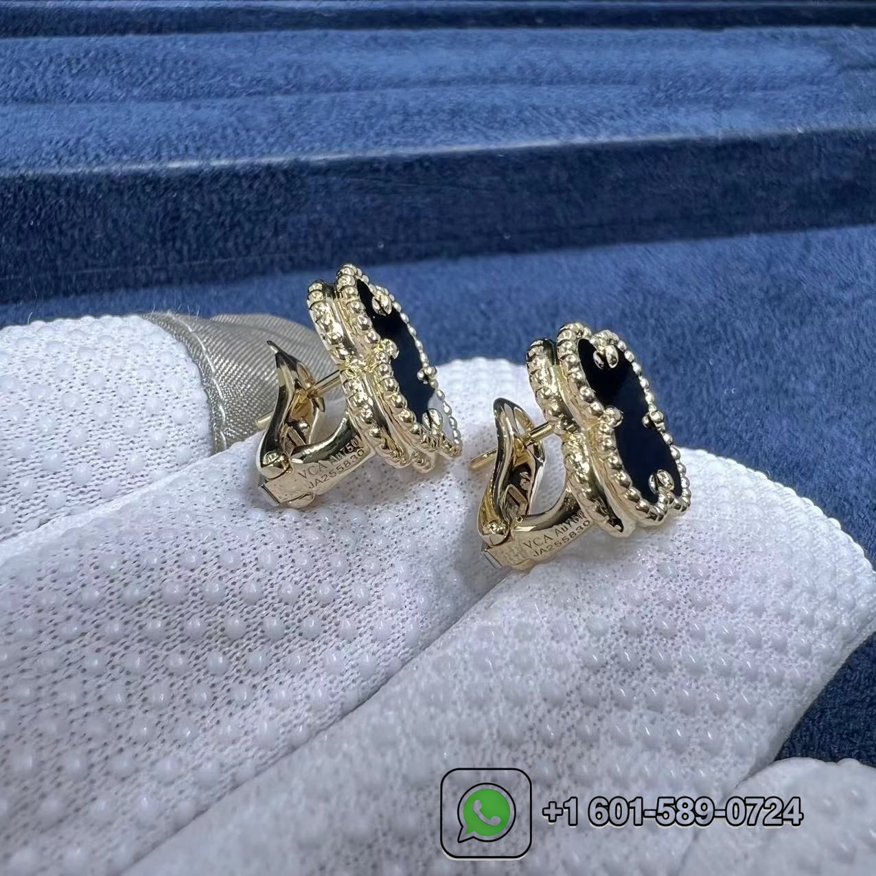 van cleef arpels 18k yellow gold onyx vintage alhambra earrings vcara44200 2