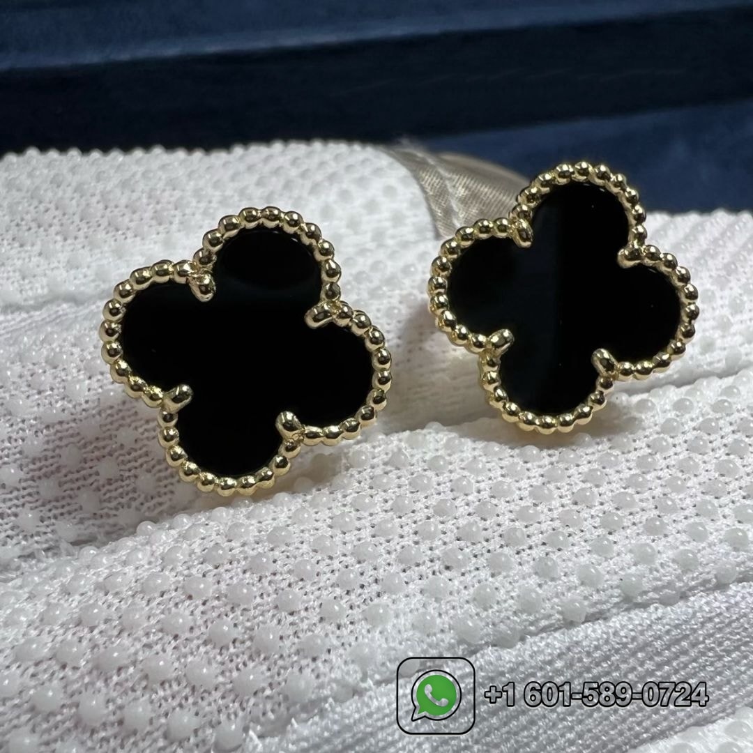 van cleef arpels 18k yellow gold onyx vintage alhambra earrings vcara44200 3