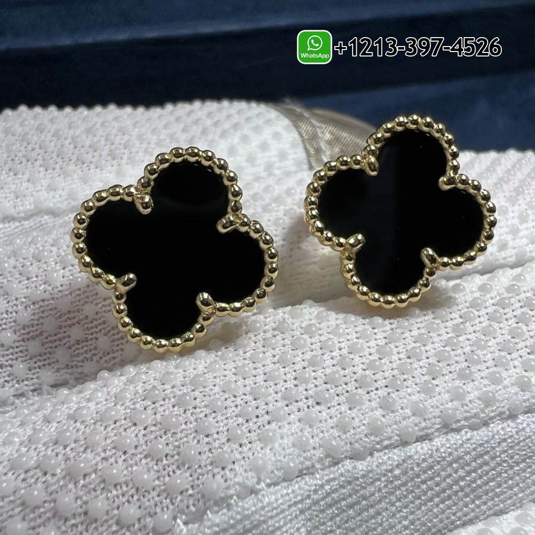 Van-Cleef-Arpels-18K-Yellow-Gold-Onyx-Vintage-Alhambra-Earrings-VCARA44200-3.jpg 1:1 Quality Van Cleef & Arpels 18K Yellow Gold Onyx Vintage Alhambra Earrings - High Quality 18k Gold and Diamond Luxury Distinctive Collection Designer Jewelry Customized Factory Price - Image 4