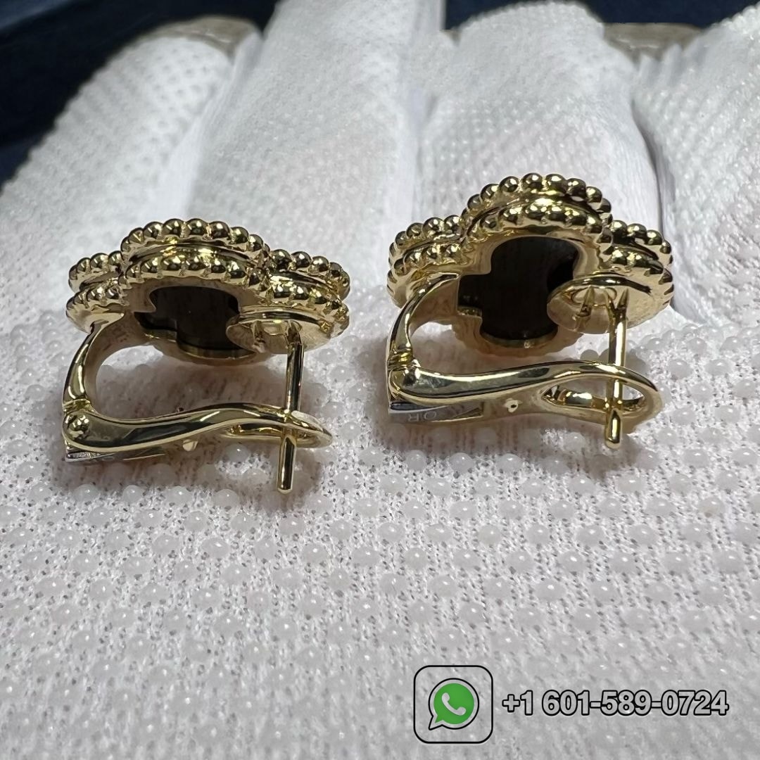 van cleef arpels 18k yellow gold onyx vintage alhambra earrings vcara44200 4