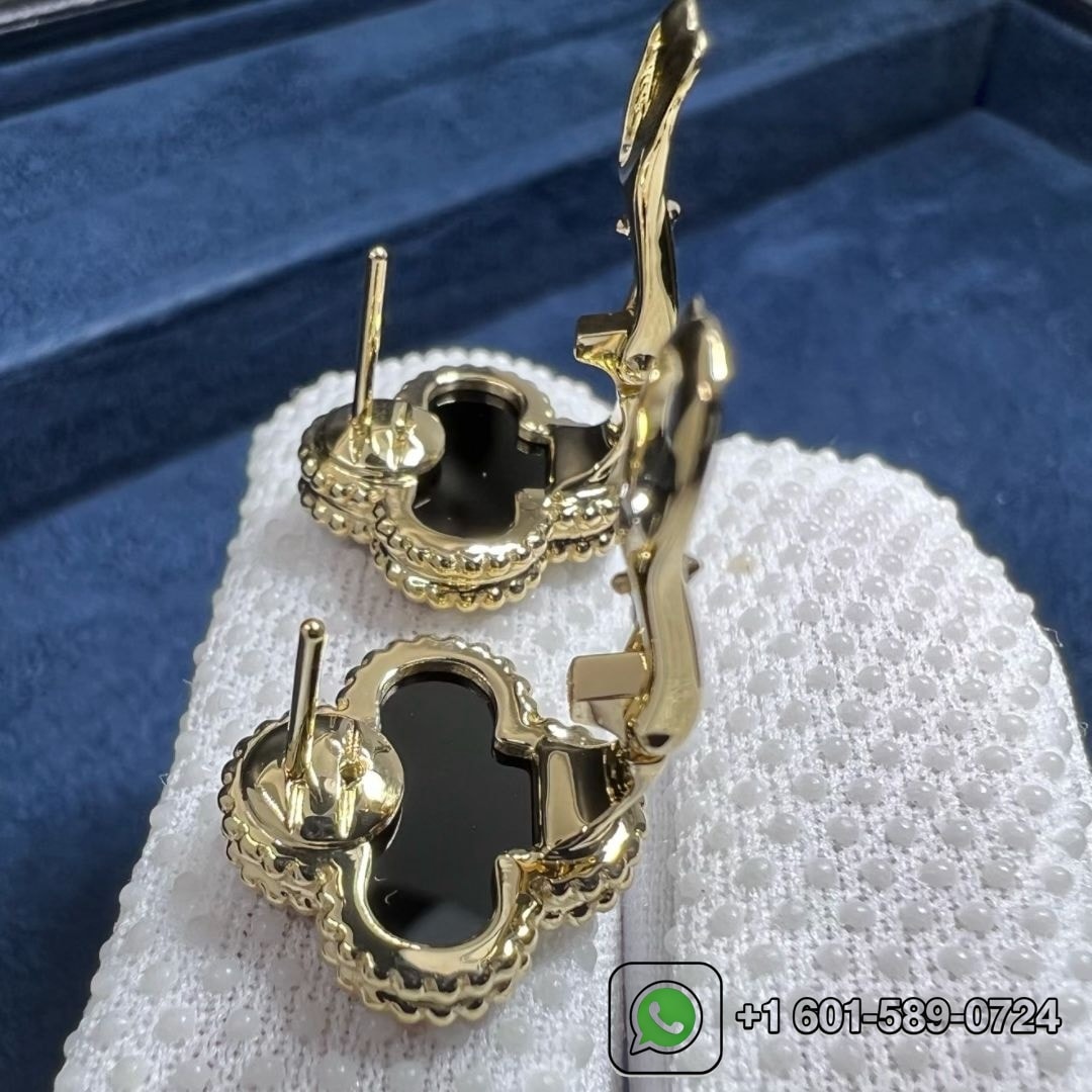 van cleef arpels 18k yellow gold onyx vintage alhambra earrings vcara44200 5