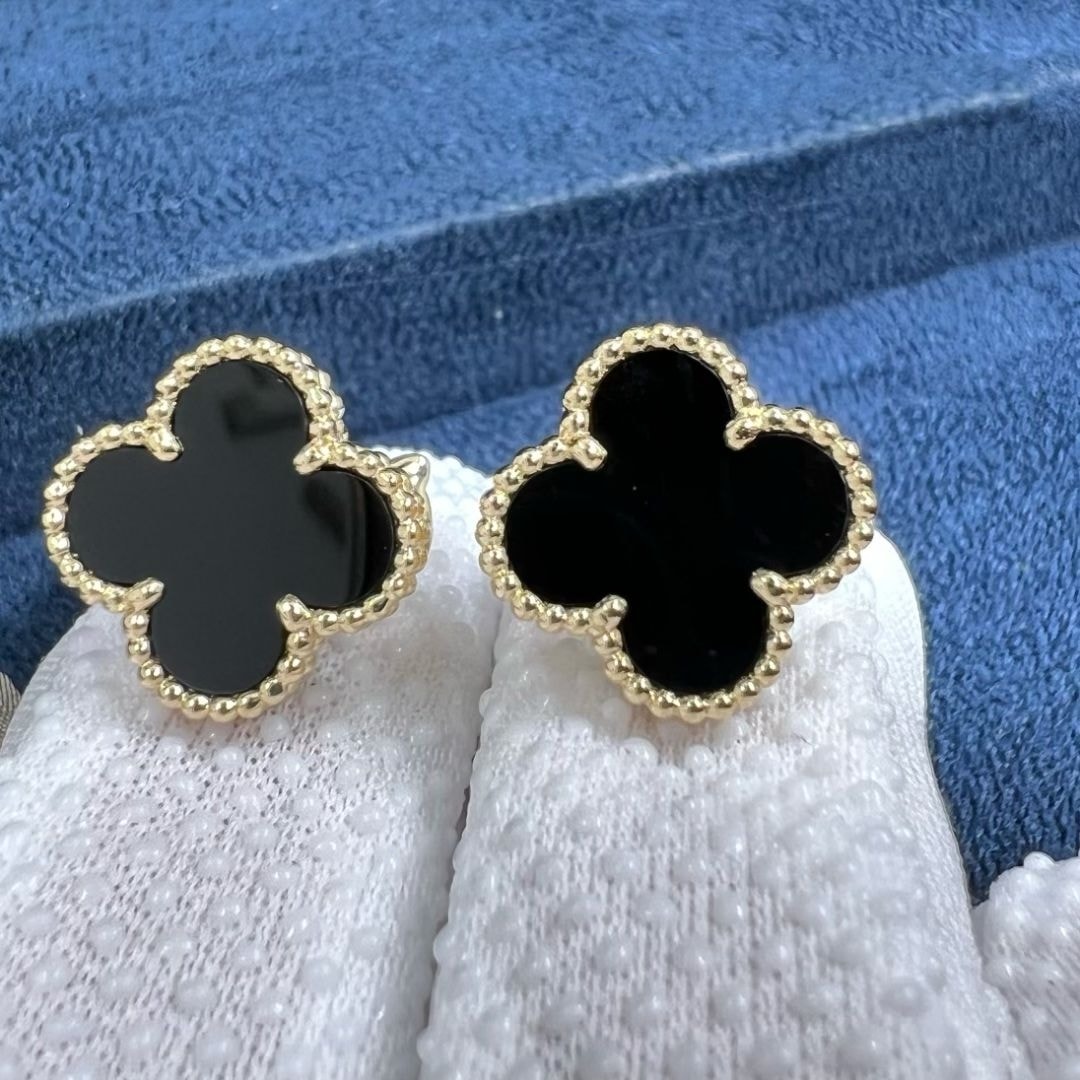 van cleef arpels 18k yellow gold onyx vintage alhambra earrings vcara44200