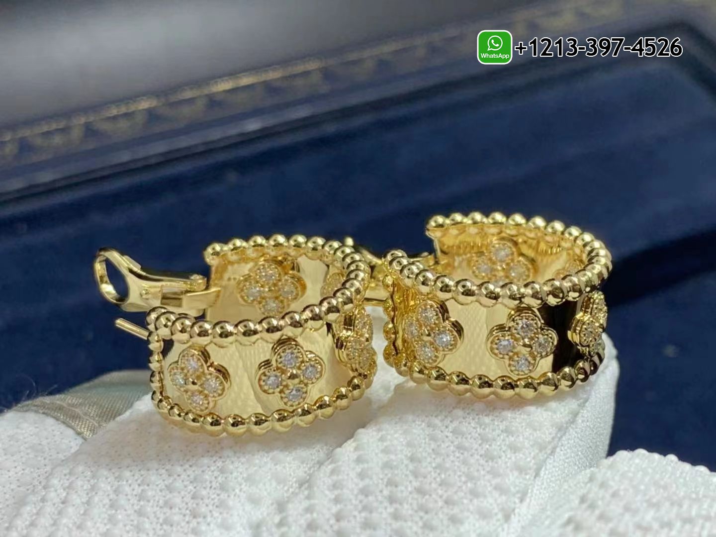 Van-Cleef-Arpels-18K-Yellow-Gold-Perlee-Clovers-Diamonds-Hoop-Earrings-VCARO3YE00-2.jpg Best Quality 1:1 Van Cleef & Arpels 18K Yellow Gold Perlée Clovers Diamonds Hoop Earrings - High Quality 18k Gold and Diamond Luxury Distinctive Collection Designer Jewelry Customized Factory Price - Image 3