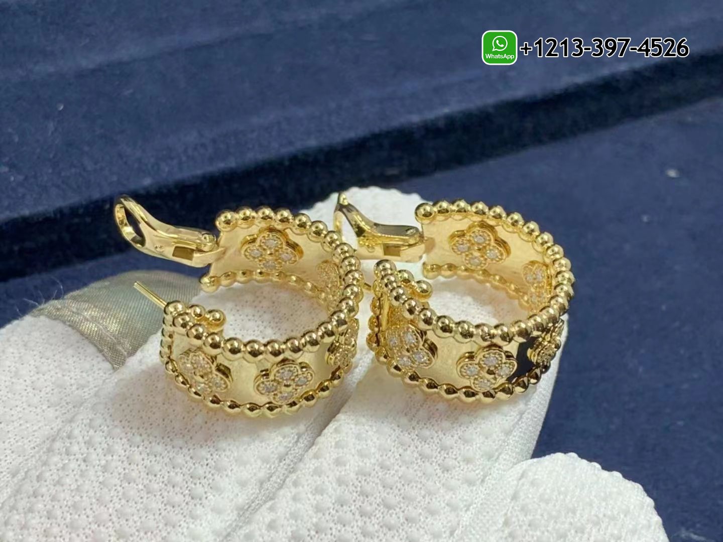 Van-Cleef-Arpels-18K-Yellow-Gold-Perlee-Clovers-Diamonds-Hoop-Earrings-VCARO3YE00-3.jpg Best Quality 1:1 Van Cleef & Arpels 18K Yellow Gold Perlée Clovers Diamonds Hoop Earrings - High Quality 18k Gold and Diamond Luxury Distinctive Collection Designer Jewelry Customized Factory Price - Image 4