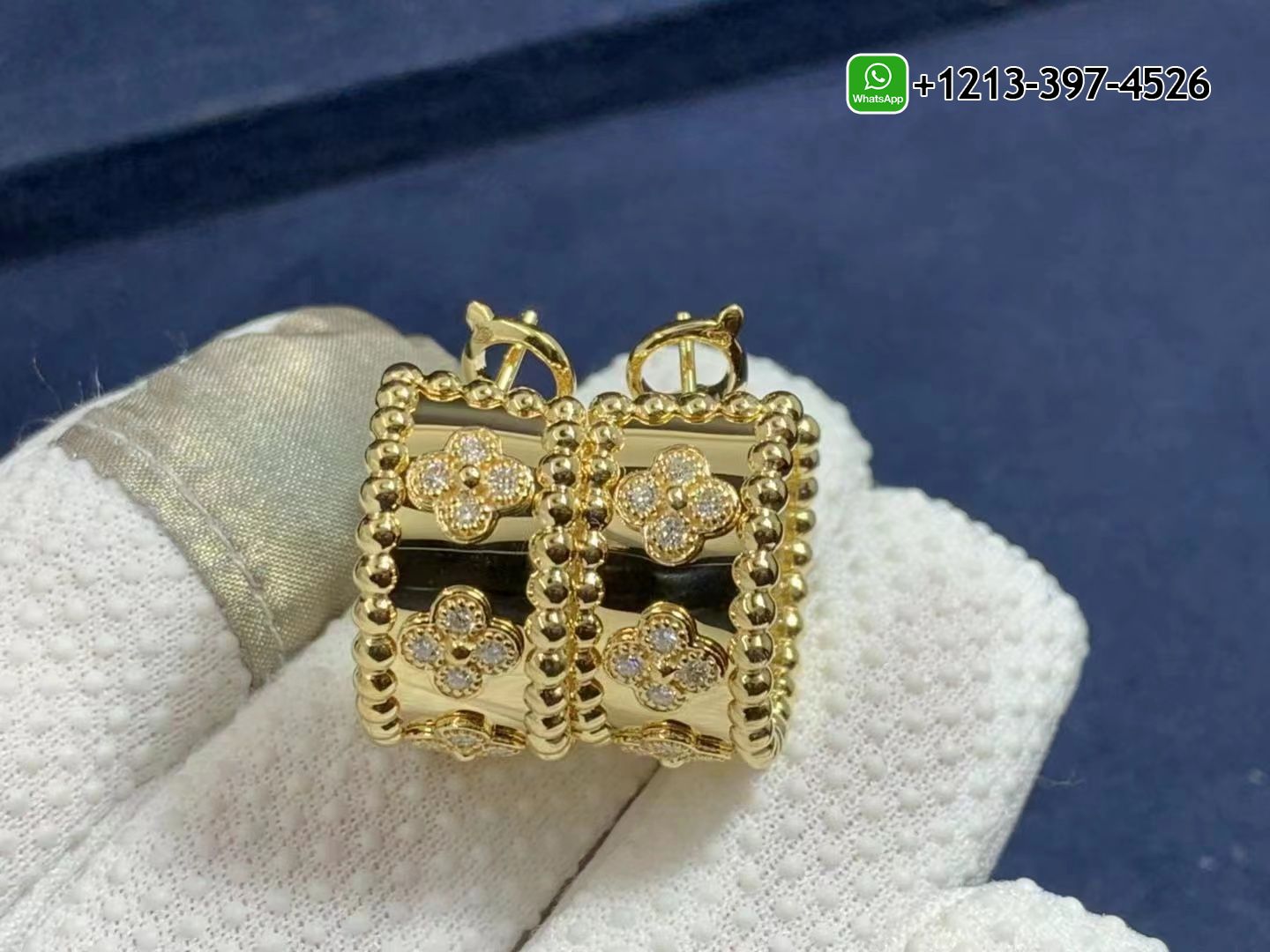 Van-Cleef-Arpels-18K-Yellow-Gold-Perlee-Clovers-Diamonds-Hoop-Earrings-VCARO3YE00-4.jpg Best Quality 1:1 Van Cleef & Arpels 18K Yellow Gold Perlée Clovers Diamonds Hoop Earrings - High Quality 18k Gold and Diamond Luxury Distinctive Collection Designer Jewelry Customized Factory Price - Image 5