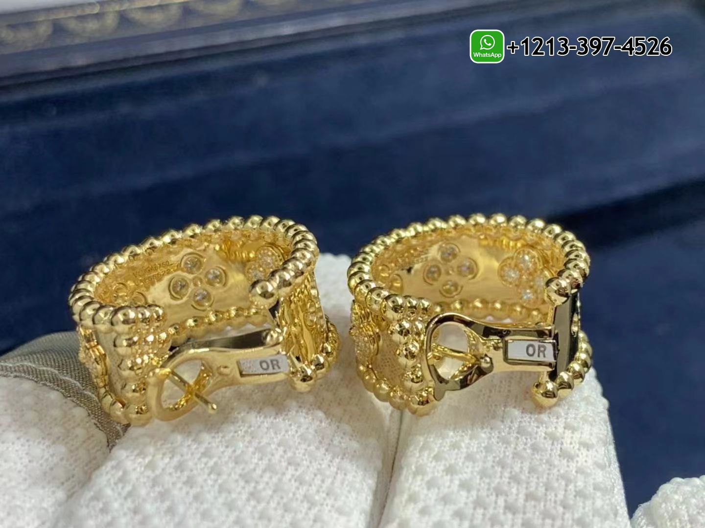 Van-Cleef-Arpels-18K-Yellow-Gold-Perlee-Clovers-Diamonds-Hoop-Earrings-VCARO3YE00-6.jpg Best Quality 1:1 Van Cleef & Arpels 18K Yellow Gold Perlée Clovers Diamonds Hoop Earrings - High Quality 18k Gold and Diamond Luxury Distinctive Collection Designer Jewelry Customized Factory Price - Image 7