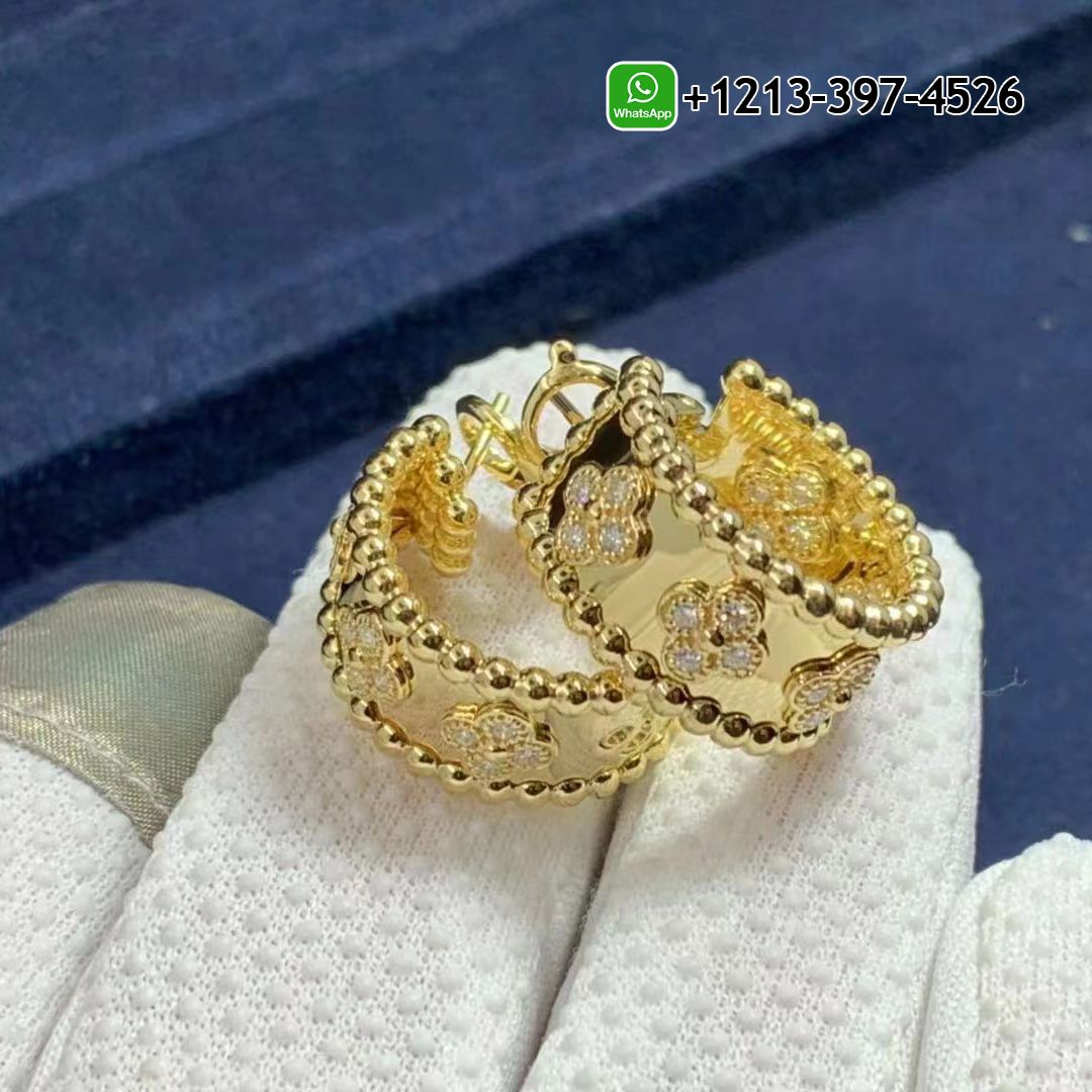 Best Quality 1:1 Van Cleef & Arpels 18K Yellow Gold Perlée Clovers Diamonds Hoop Earrings - High Quality 18k Gold and Diamond Luxury Distinctive Collection Designer Jewelry Customized Factory Price