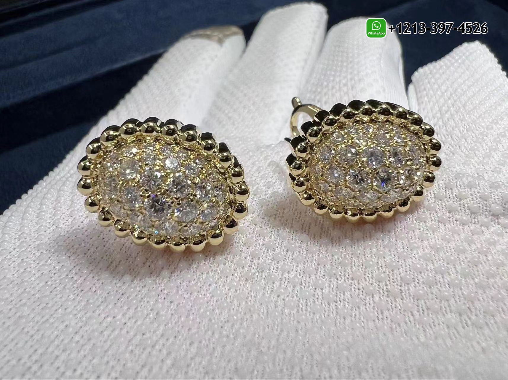 Van-Cleef-Arpels-18K-Yellow-Gold-Perlee-Diamonds-Pave-Earrings-VCARP7UW00-7.jpg Best Sellers 1:1 Quality Cheap Custom Made Van Cleef & Arpels 18K Yellow Gold Perlée Diamonds Pavé Earrings - High Quality 18k Gold and Diamond Luxury Distinctive Collection Designer Jewelry Customized Factory Price - Image 2