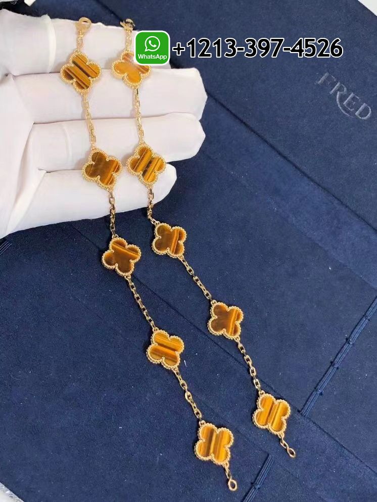 Van-Cleef-Arpels-18K-Yellow-Gold-Tiger-Eye-10-Motifs-Vintage-Alhambra-Necklace-VCARD40700-1.jpg Custom Made Best Quality 1:1 Van Cleef & Arpels 18K Yellow Gold Tiger Eye 10 Motifs Vintage Alhambra Necklace - High Quality 18k Gold and Diamond Luxury Distinctive Collection Designer Jewelry Customized Factory Price - Image 2