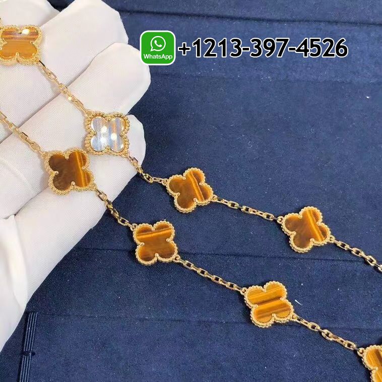 Van-Cleef-Arpels-18K-Yellow-Gold-Tiger-Eye-10-Motifs-Vintage-Alhambra-Necklace-VCARD40700-2.jpg Custom Made Best Quality 1:1 Van Cleef & Arpels 18K Yellow Gold Tiger Eye 10 Motifs Vintage Alhambra Necklace - High Quality 18k Gold and Diamond Luxury Distinctive Collection Designer Jewelry Customized Factory Price - Image 3