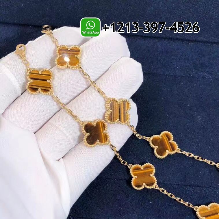 Van-Cleef-Arpels-18K-Yellow-Gold-Tiger-Eye-10-Motifs-Vintage-Alhambra-Necklace-VCARD40700-3.jpg Custom Made Best Quality 1:1 Van Cleef & Arpels 18K Yellow Gold Tiger Eye 10 Motifs Vintage Alhambra Necklace - High Quality 18k Gold and Diamond Luxury Distinctive Collection Designer Jewelry Customized Factory Price - Image 4