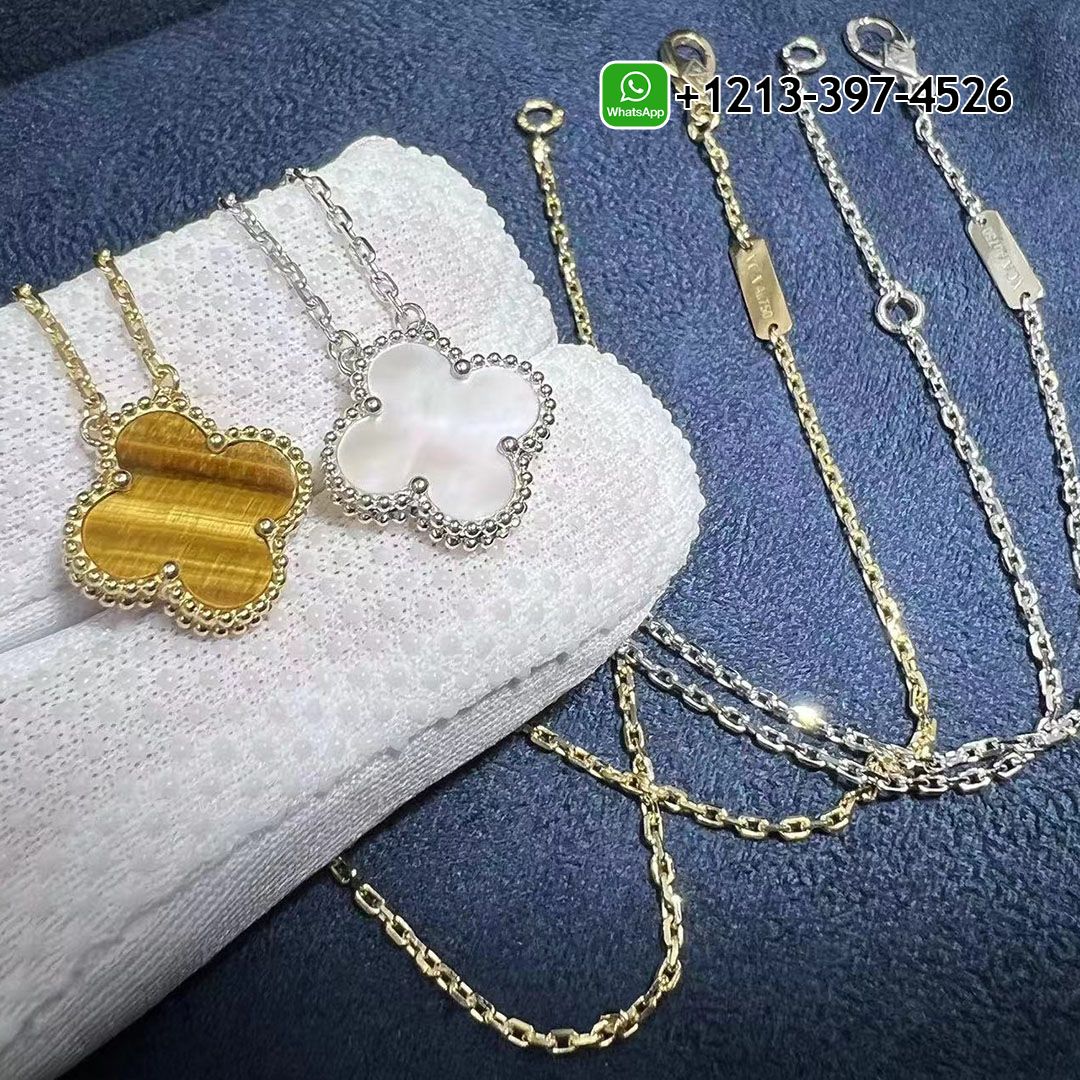 Custom Made Van Cleef & Arpels 18K Yellow Gold Tiger Eye Vintage Alhambra Pendant Necklace - High Quality 18k Gold and Diamond Luxury Distinctive Collection Designer Jewelry Customized Factory Price