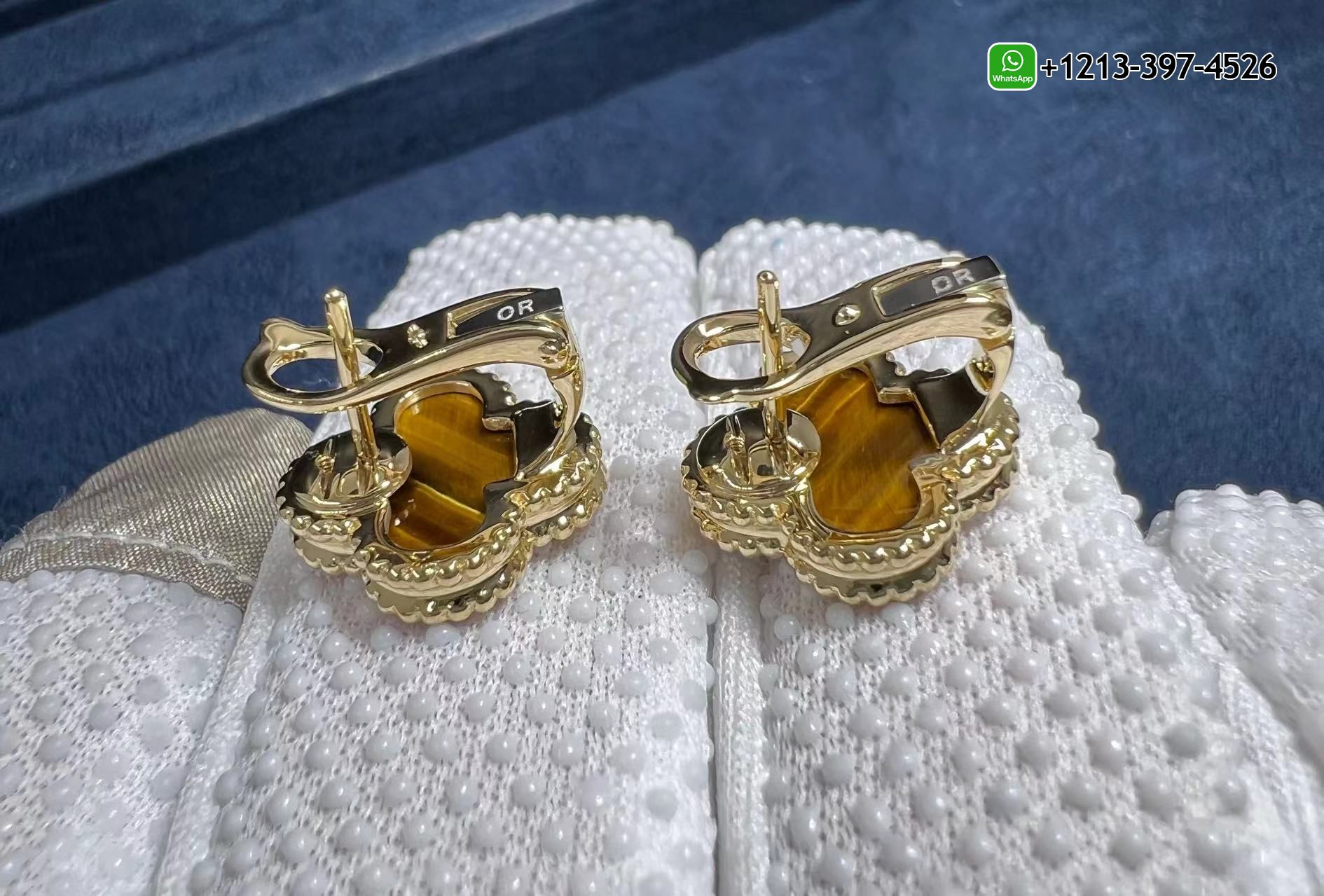 Van-Cleef-Arpels-18K-Yellow-Gold-Tigers-Eye-Vintage-Alhambra-Earrings-VCARD40500-2.jpg 1:1 Copy Best Quality Van Cleef & Arpels 18K Yellow Gold Tiger’s Eye Vintage Alhambra Earrings - High Quality 18k Gold and Diamond Luxury Distinctive Collection Designer Jewelry Customized Factory Price - Image 5