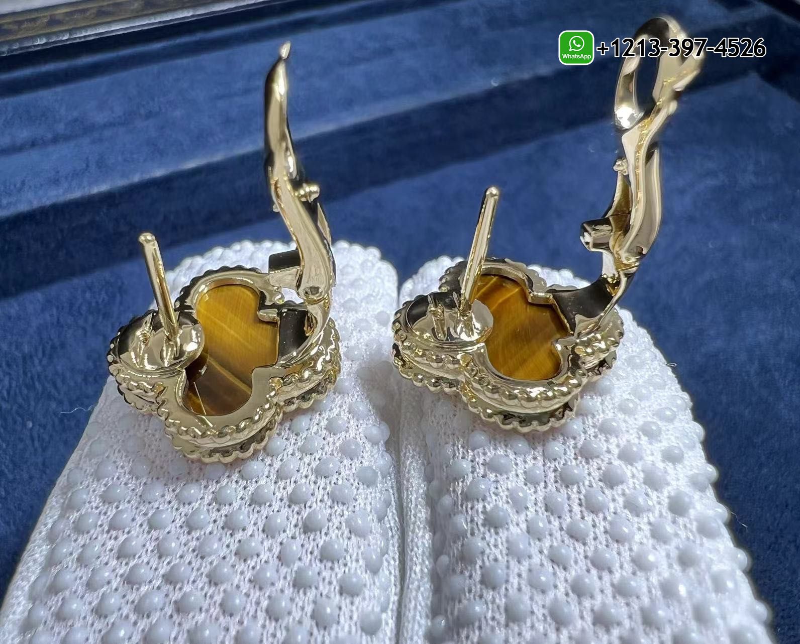 Van-Cleef-Arpels-18K-Yellow-Gold-Tigers-Eye-Vintage-Alhambra-Earrings-VCARD40500-3.jpg 1:1 Copy Best Quality Van Cleef & Arpels 18K Yellow Gold Tiger’s Eye Vintage Alhambra Earrings - High Quality 18k Gold and Diamond Luxury Distinctive Collection Designer Jewelry Customized Factory Price - Image 3