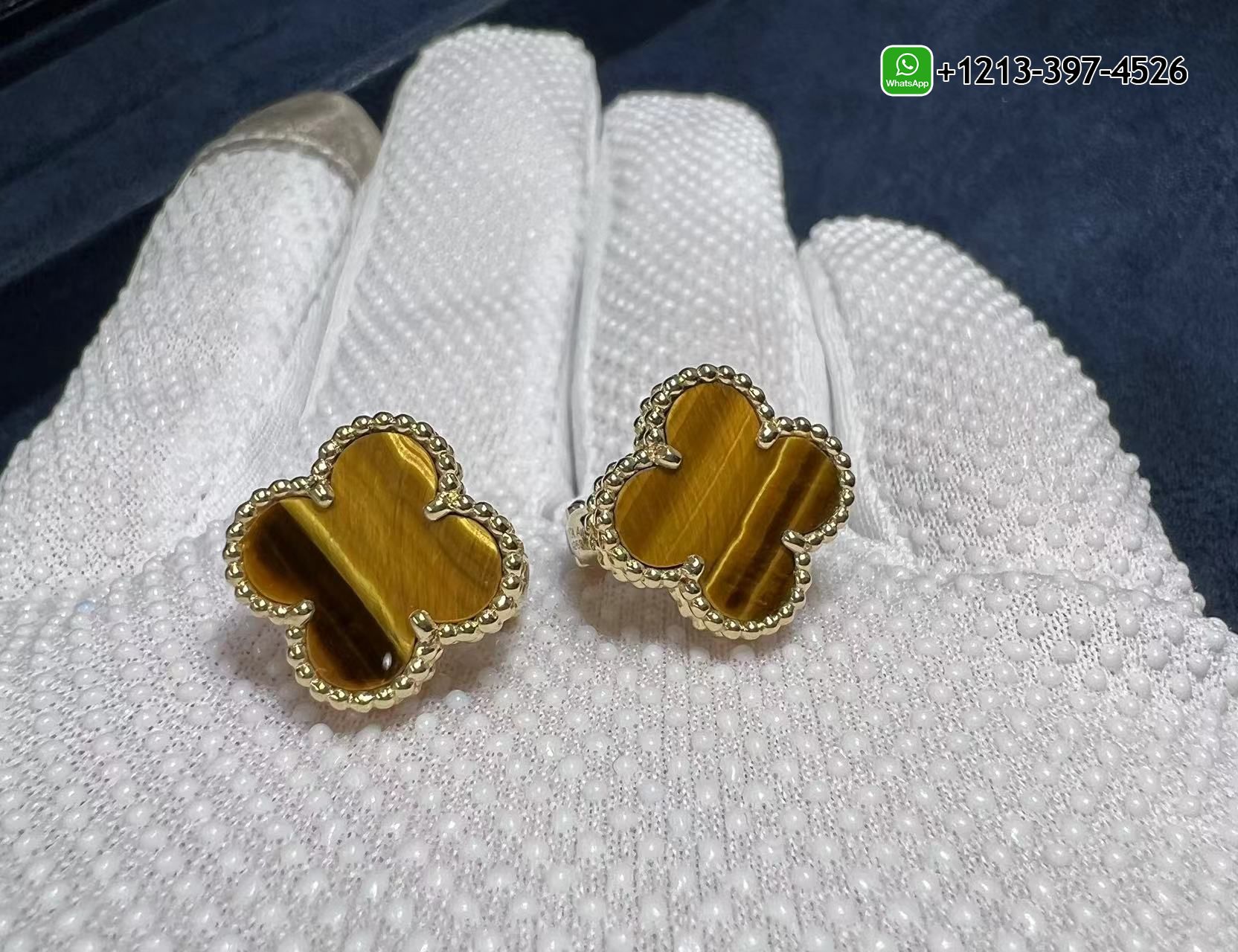Van-Cleef-Arpels-18K-Yellow-Gold-Tigers-Eye-Vintage-Alhambra-Earrings-VCARD40500-5.jpg 1:1 Copy Best Quality Van Cleef & Arpels 18K Yellow Gold Tiger’s Eye Vintage Alhambra Earrings - High Quality 18k Gold and Diamond Luxury Distinctive Collection Designer Jewelry Customized Factory Price - Image 2