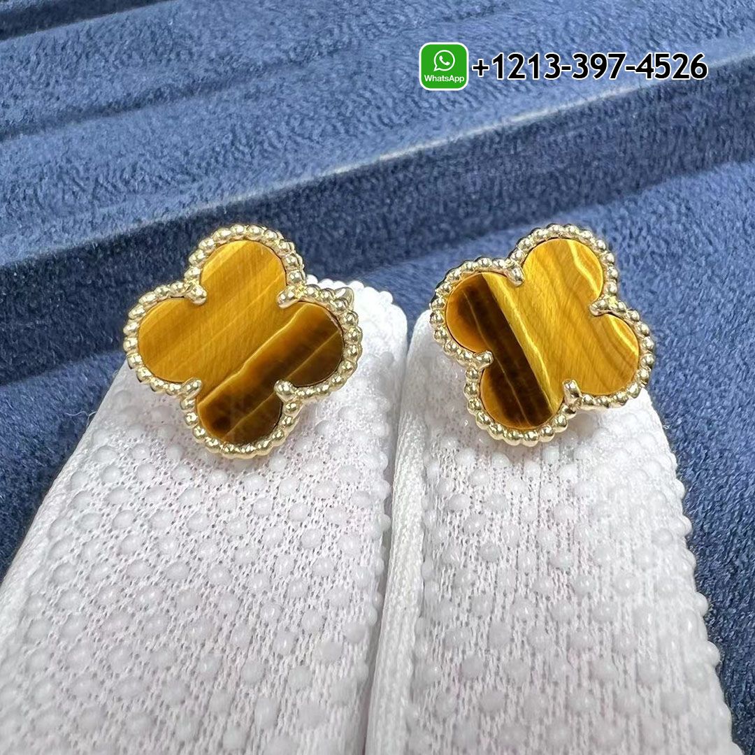 1:1 Copy Best Quality Van Cleef & Arpels 18K Yellow Gold Tiger’s Eye Vintage Alhambra Earrings - High Quality 18k Gold and Diamond Luxury Distinctive Collection Designer Jewelry Customized Factory Price