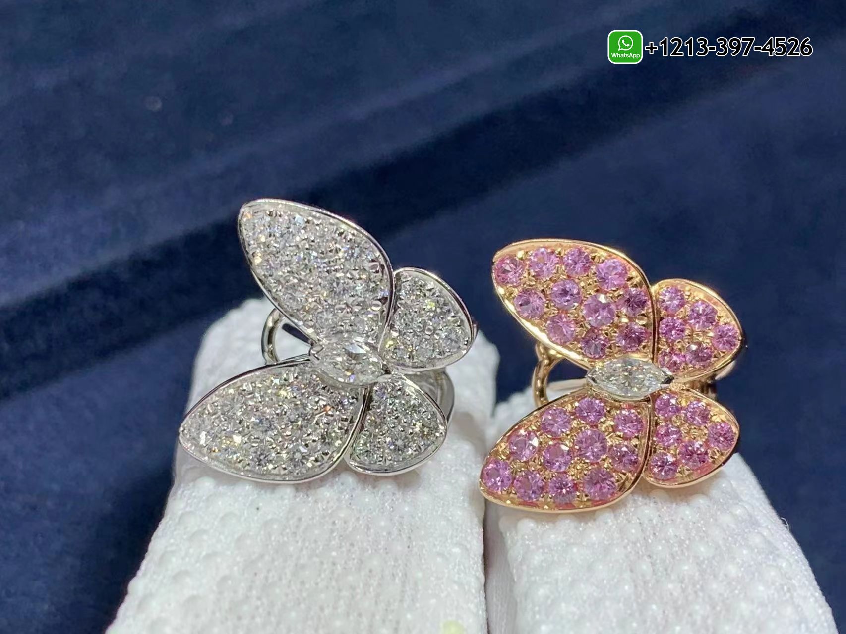 Van-Cleef-Arpels-18k-Gold-Diamond-and-Pink-Sapphire-Two-Butterfly-Earrings-VCARO3M600-1.jpg Custom Made Best Quality 1:1 Van Cleef & Arpels 18k Gold Diamond and Pink Sapphire Two Butterfly Earrings - High Quality 18k Gold and Diamond Luxury Distinctive Collection Designer Jewelry Customized Factory Price - Image 2