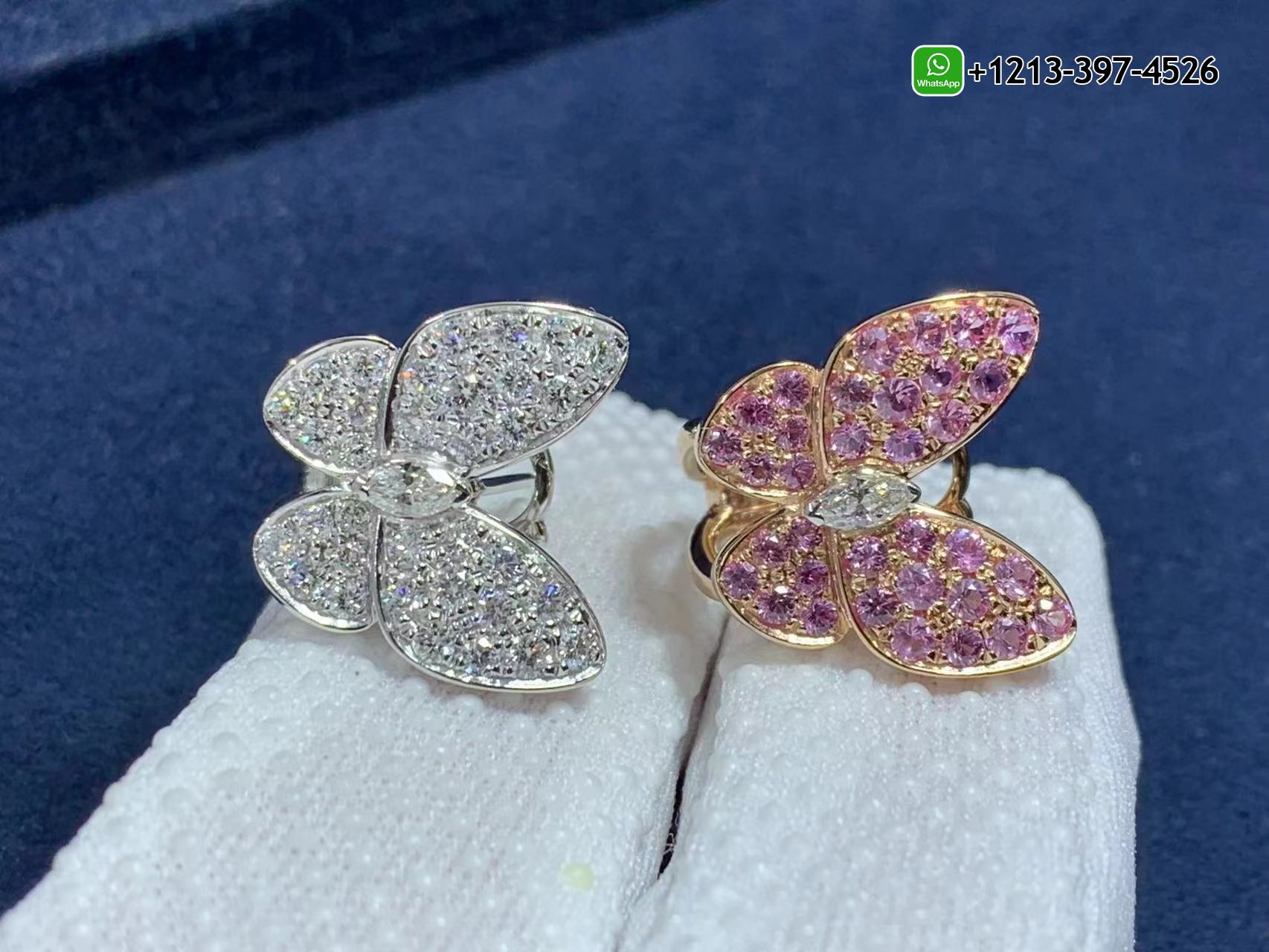 Van-Cleef-Arpels-18k-Gold-Diamond-and-Pink-Sapphire-Two-Butterfly-Earrings-VCARO3M600-3.jpg Custom Made Best Quality 1:1 Van Cleef & Arpels 18k Gold Diamond and Pink Sapphire Two Butterfly Earrings - High Quality 18k Gold and Diamond Luxury Distinctive Collection Designer Jewelry Customized Factory Price - Image 4