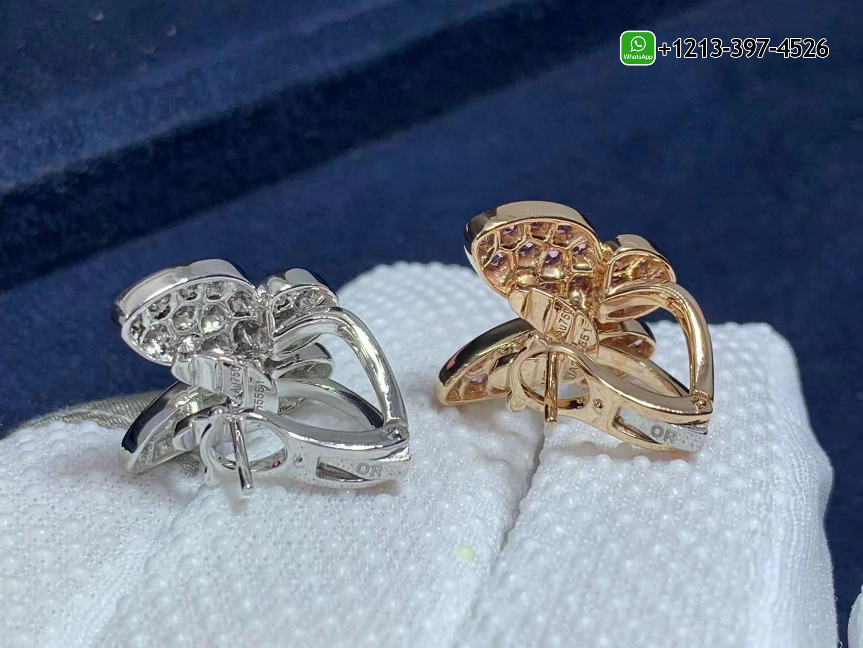 Van-Cleef-Arpels-18k-Gold-Diamond-and-Pink-Sapphire-Two-Butterfly-Earrings-VCARO3M600-5.jpg Custom Made Best Quality 1:1 Van Cleef & Arpels 18k Gold Diamond and Pink Sapphire Two Butterfly Earrings - High Quality 18k Gold and Diamond Luxury Distinctive Collection Designer Jewelry Customized Factory Price - Image 6