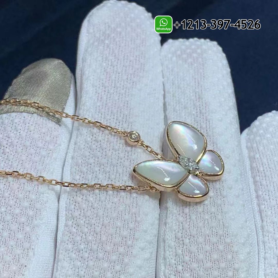 Best Sellers 1:1 Quality Van Cleef & Arpels 18k Pink Gold Mother of Pearl and Diamond Two Butterfly Pendant Necklace - High Quality 18k Gold and Diamond Luxury Distinctive Collection Designer Jewelry Customized Factory Price