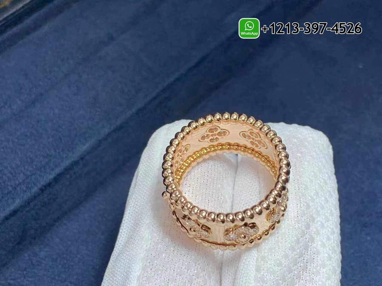 Van-Cleef-Arpels-18k-Rose-Gold-Diamond-Medium-Perlee-Clovers-Ring-VCARO9LN00-1.jpg Custom Made Best Quality 1:1 Van Cleef & Arpels 18k Rose Gold Diamond Medium Perlée Clovers Ring - High Quality 18k Gold and Diamond Luxury Distinctive Collection Designer Jewelry Customized Factory Price - Image 2