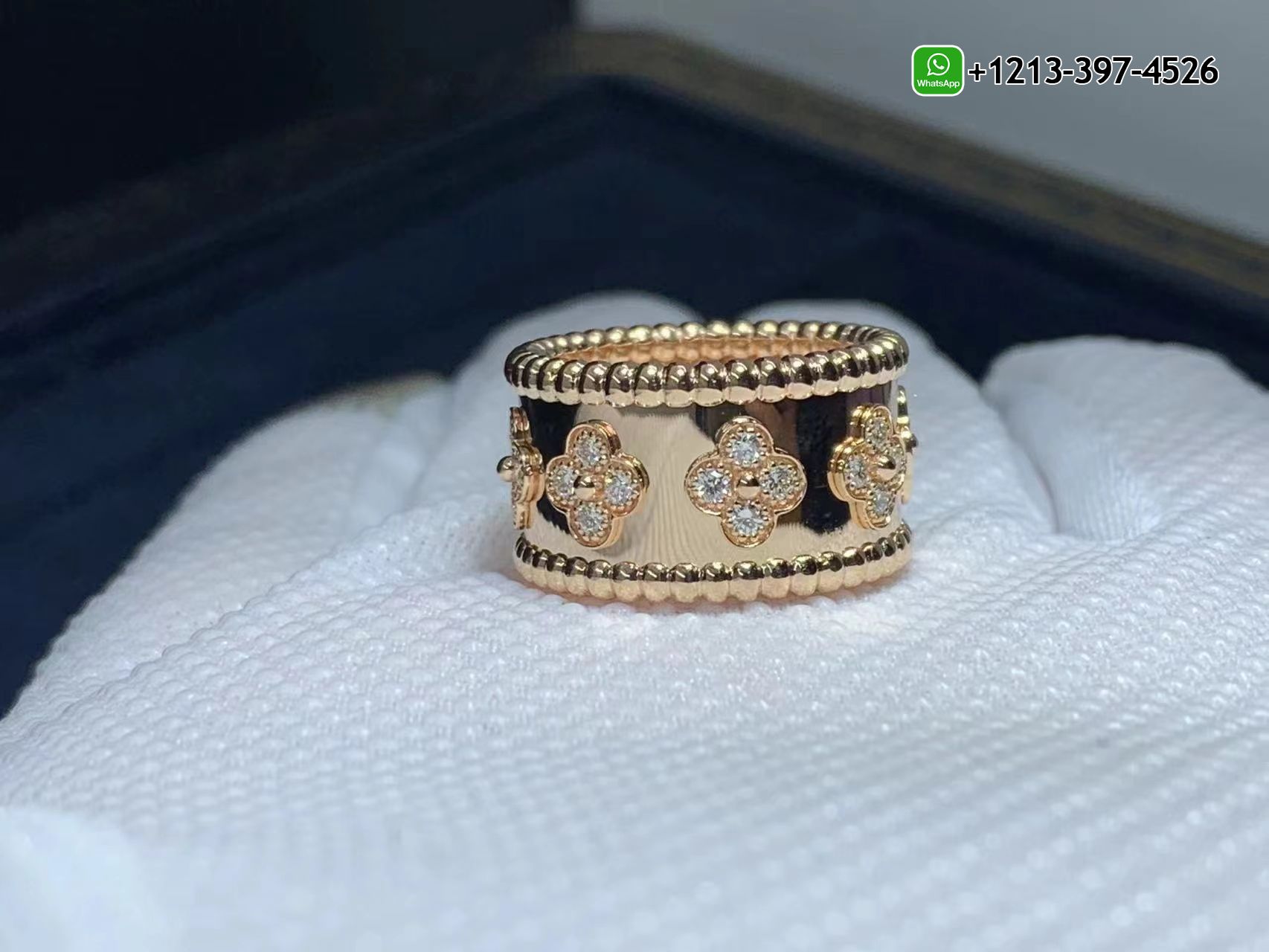 Van-Cleef-Arpels-18k-Rose-Gold-Diamond-Medium-Perlee-Clovers-Ring-VCARO9LN00-6.jpg Custom Made Best Quality 1:1 Van Cleef & Arpels 18k Rose Gold Diamond Medium Perlée Clovers Ring - High Quality 18k Gold and Diamond Luxury Distinctive Collection Designer Jewelry Customized Factory Price - Image 7