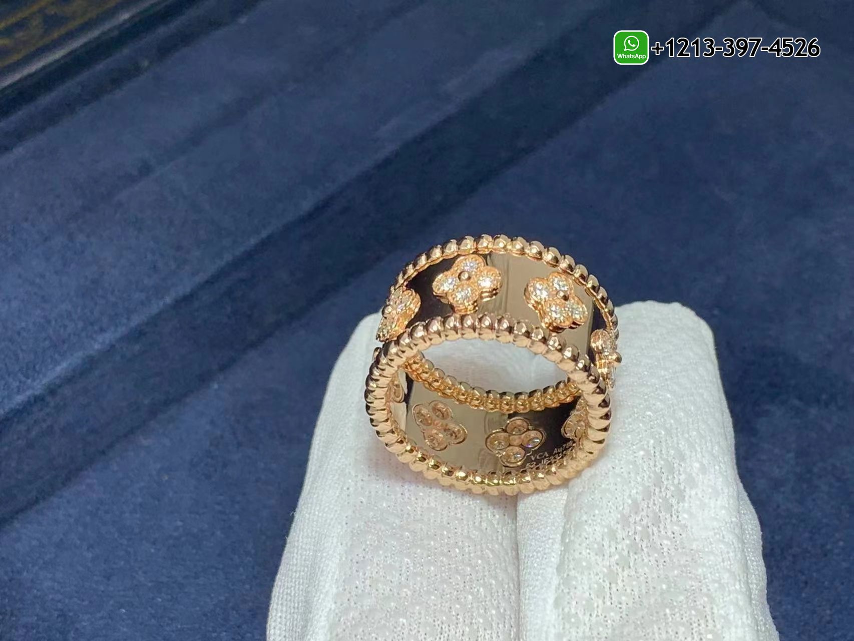 Van-Cleef-Arpels-18k-Rose-Gold-Diamond-Medium-Perlee-Clovers-Ring-VCARO9LN00-8.jpg Custom Made Best Quality 1:1 Van Cleef & Arpels 18k Rose Gold Diamond Medium Perlée Clovers Ring - High Quality 18k Gold and Diamond Luxury Distinctive Collection Designer Jewelry Customized Factory Price - Image 9