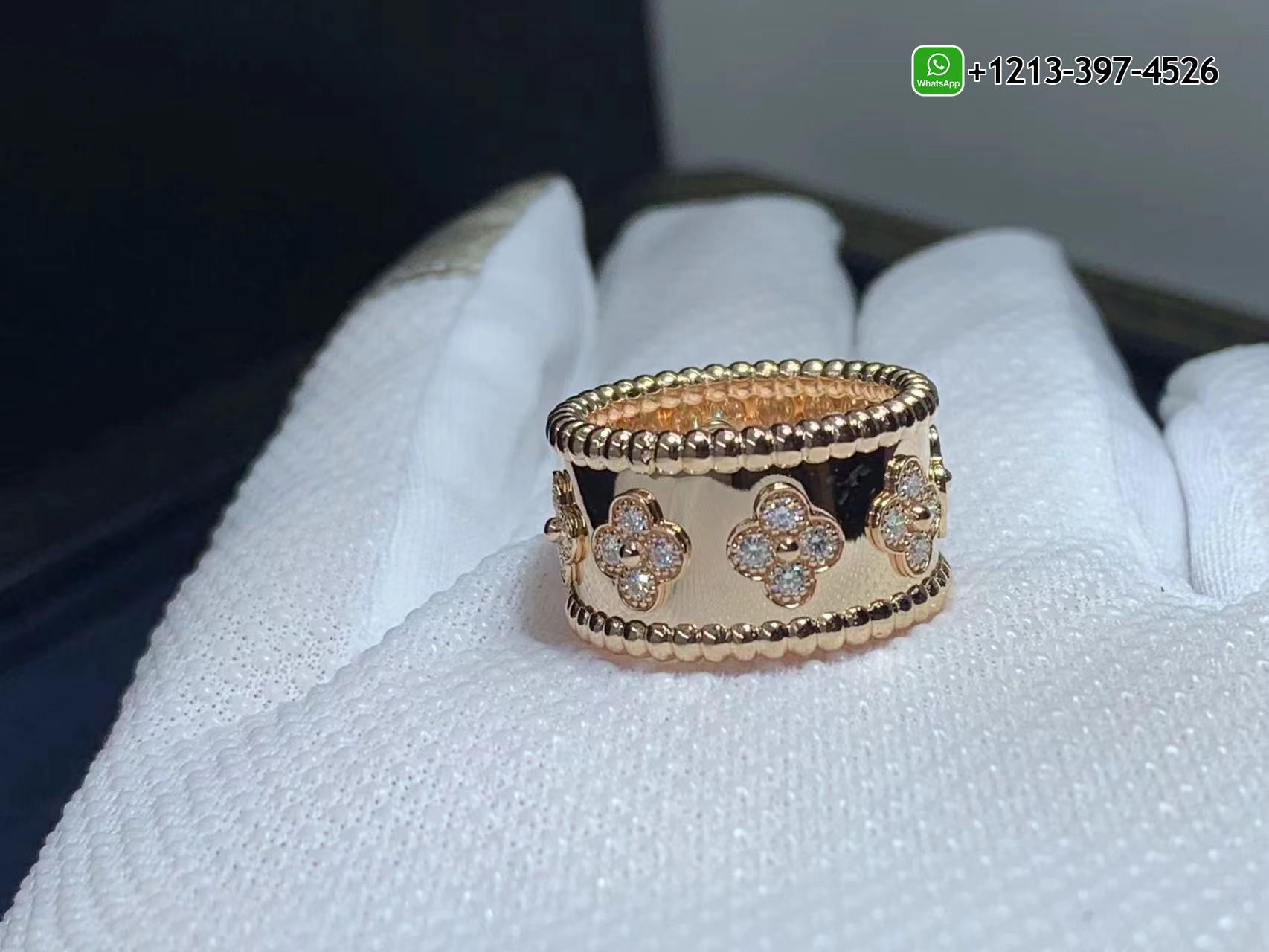 Van-Cleef-Arpels-18k-Rose-Gold-Diamond-Medium-Perlee-Clovers-Ring-VCARO9LN00-9.jpg Custom Made Best Quality 1:1 Van Cleef & Arpels 18k Rose Gold Diamond Medium Perlée Clovers Ring - High Quality 18k Gold and Diamond Luxury Distinctive Collection Designer Jewelry Customized Factory Price - Image 10