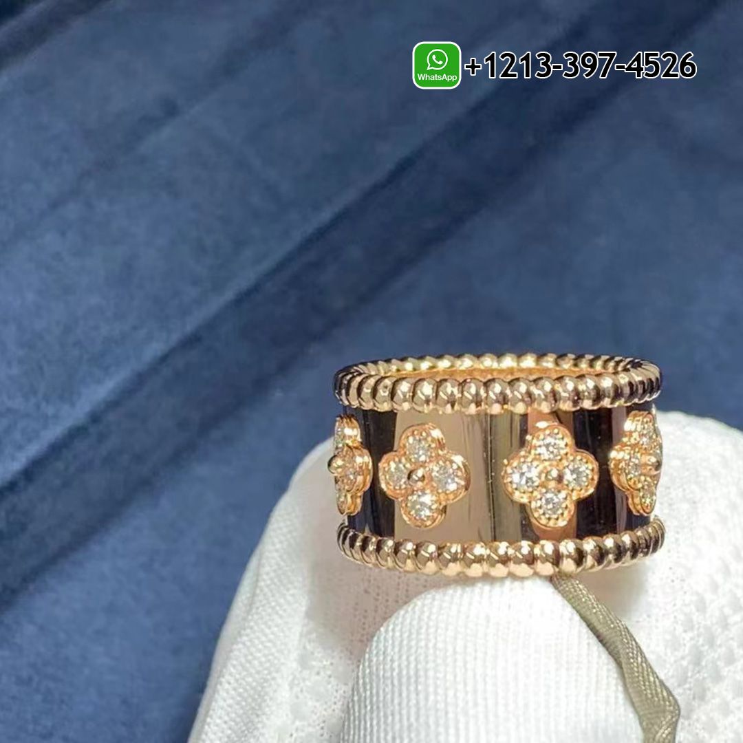 Custom Made Best Quality 1:1 Van Cleef & Arpels 18k Rose Gold Diamond Medium Perlée Clovers Ring - High Quality 18k Gold and Diamond Luxury Distinctive Collection Designer Jewelry Customized Factory Price Van Cleef Arpels 18k Rose Gold Diamond Medium Perlee Clovers Ring VCARO9LN00