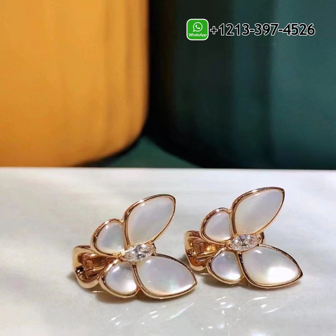 Van-Cleef-Arpels-18k-Rose-Gold-Diamond-Mother-of-Pearl-Two-Butterfly-Earrings-VCARO8FN00-1.jpg Custom Made Best Quality 1:1 Van Cleef & Arpels 18k Rose Gold Diamond Mother of Pearl Two Butterfly Earrings - High Quality 18k Gold and Diamond Luxury Distinctive Collection Designer Jewelry Customized Factory Price - Image 2