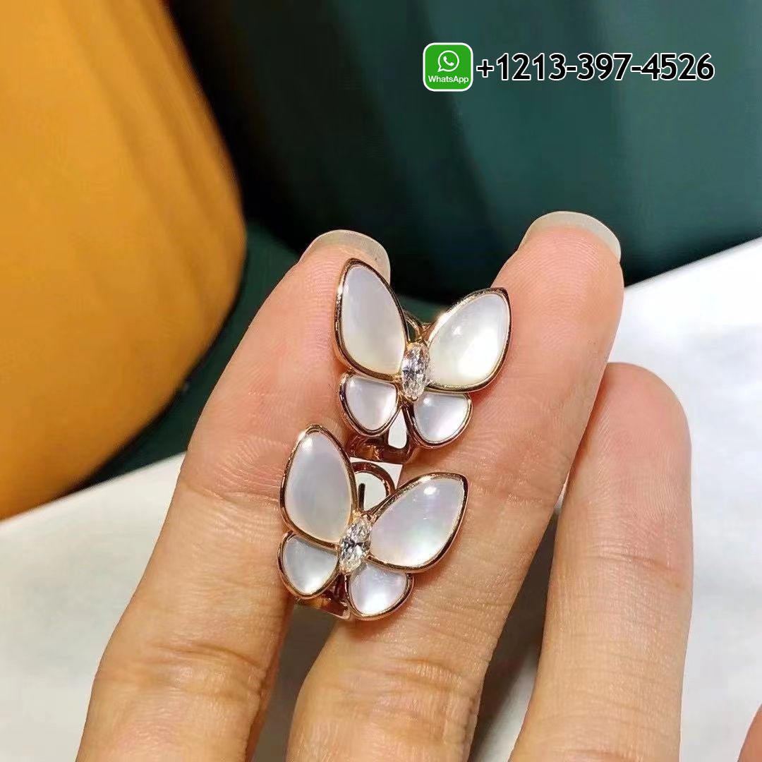 Van-Cleef-Arpels-18k-Rose-Gold-Diamond-Mother-of-Pearl-Two-Butterfly-Earrings-VCARO8FN00-3.jpg Custom Made Best Quality 1:1 Van Cleef & Arpels 18k Rose Gold Diamond Mother of Pearl Two Butterfly Earrings - High Quality 18k Gold and Diamond Luxury Distinctive Collection Designer Jewelry Customized Factory Price - Image 4