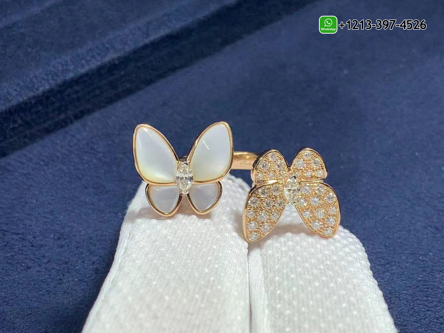 Van-Cleef-Arpels-18k-Rose-Gold-Diamond-and-Mother-of-pearl-Two-Butterfly-Between-the-Finger-Ring-VCARO7AL00-1.jpg Custom Made Best Quality 1:1 Cheap Van Cleef & Arpels 18k Rose Gold Diamond and Mother-of-pearl Two Butterfly Between the Finger Ring - High Quality 18k Gold and Diamond Luxury Distinctive Collection Designer Jewelry Customized Factory Price - Image 2