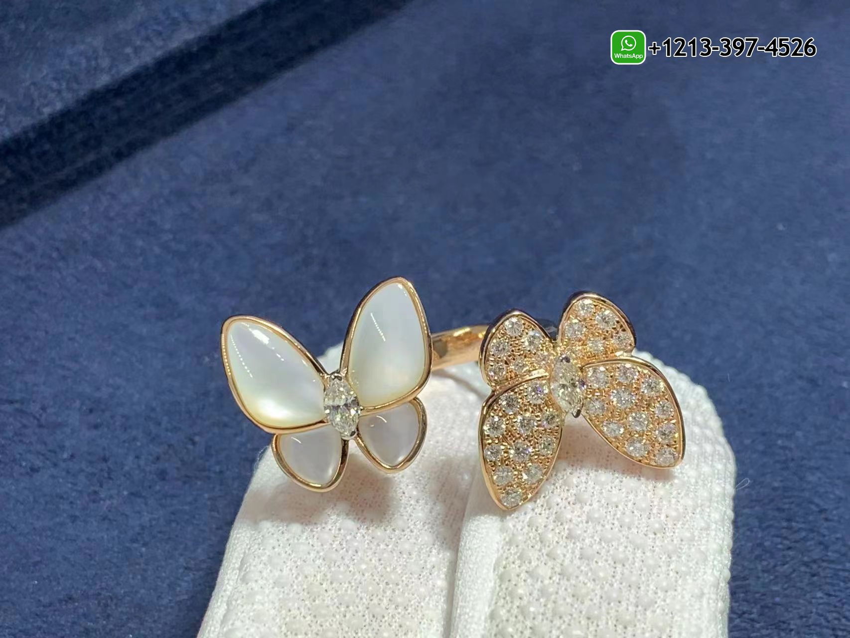 Van-Cleef-Arpels-18k-Rose-Gold-Diamond-and-Mother-of-pearl-Two-Butterfly-Between-the-Finger-Ring-VCARO7AL00-3.jpg Custom Made Best Quality 1:1 Cheap Van Cleef & Arpels 18k Rose Gold Diamond and Mother-of-pearl Two Butterfly Between the Finger Ring - High Quality 18k Gold and Diamond Luxury Distinctive Collection Designer Jewelry Customized Factory Price - Image 4