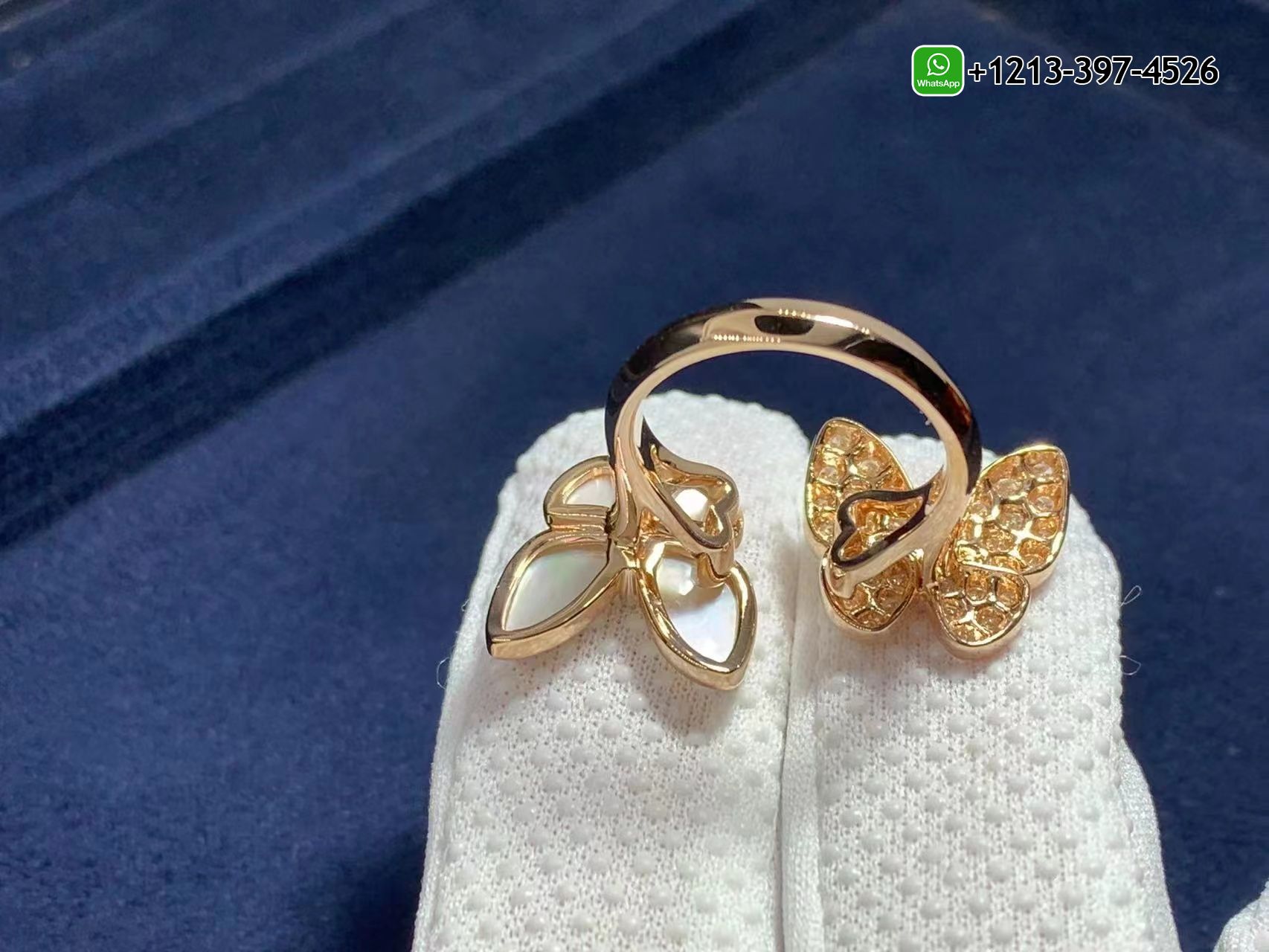 Van-Cleef-Arpels-18k-Rose-Gold-Diamond-and-Mother-of-pearl-Two-Butterfly-Between-the-Finger-Ring-VCARO7AL00-7.jpg Custom Made Best Quality 1:1 Cheap Van Cleef & Arpels 18k Rose Gold Diamond and Mother-of-pearl Two Butterfly Between the Finger Ring - High Quality 18k Gold and Diamond Luxury Distinctive Collection Designer Jewelry Customized Factory Price - Image 8