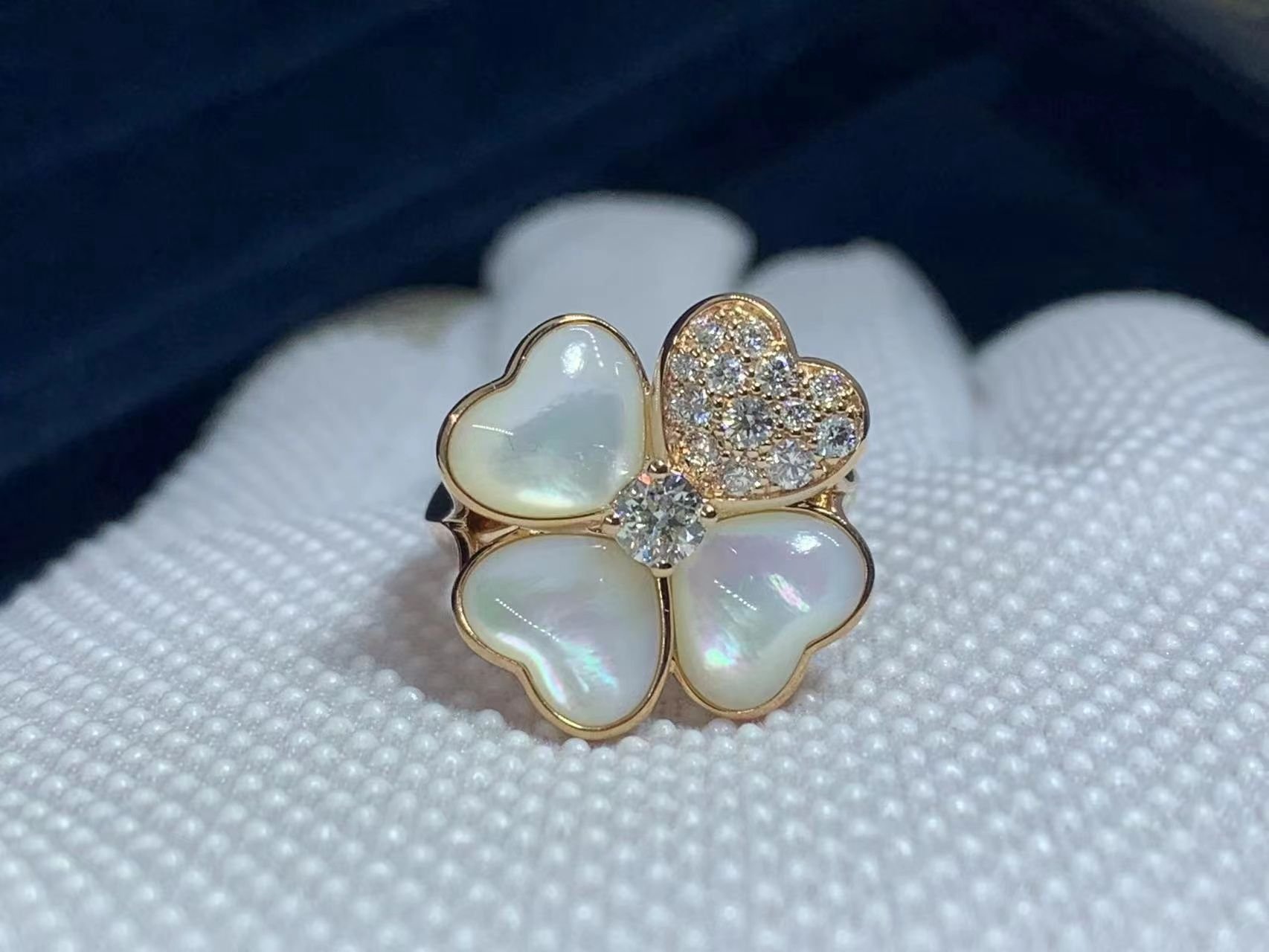 van cleef arpels 18k rose gold mother of pearl and diamond medium model cosmos ring vcaro51y00 5