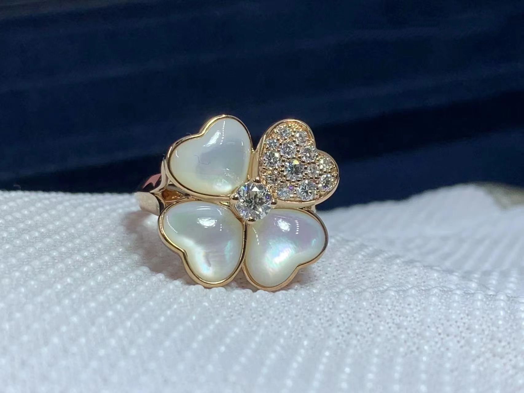 van cleef arpels 18k rose gold mother of pearl and diamond medium model cosmos ring vcaro51y00 6