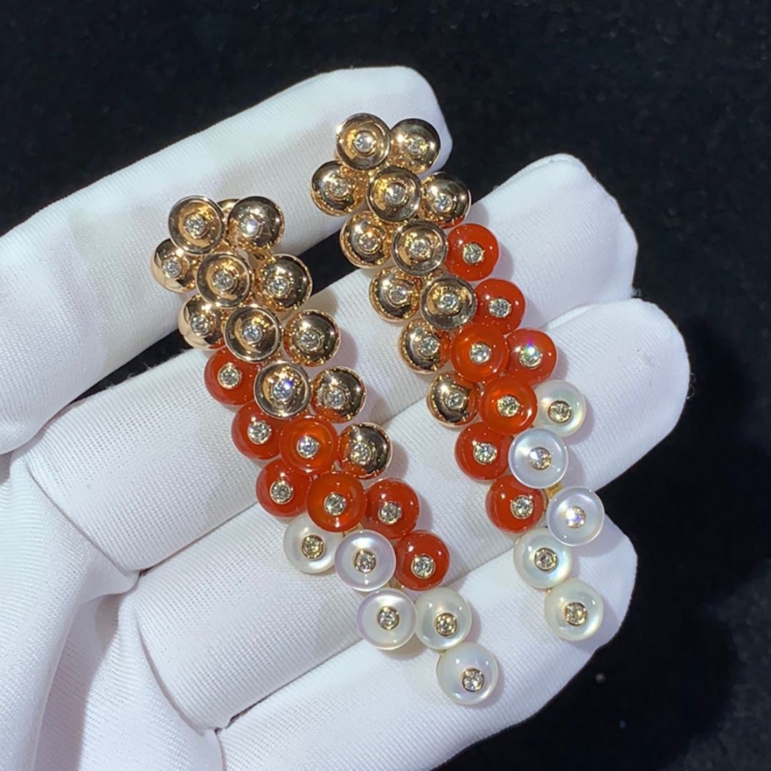 van cleef arpels 18k rose gold mother of pearl carnelian diamonds bouton dor earrings vcaro77300