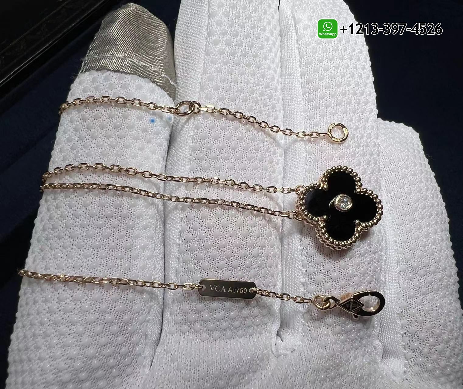 Van-Cleef-Arpels-18k-Rose-Gold-Onyx-Diamond-Vintage-Alhambra-Pendant-Necklace-1.jpg 1:1 Quality Van Cleef & Arpels 18k Rose Gold Onyx Diamond Vintage Alhambra Pendant Necklace Replica - High Quality 18k Gold and Diamond Luxury Distinctive Collection Designer Jewelry Customized Factory Price - Image 2