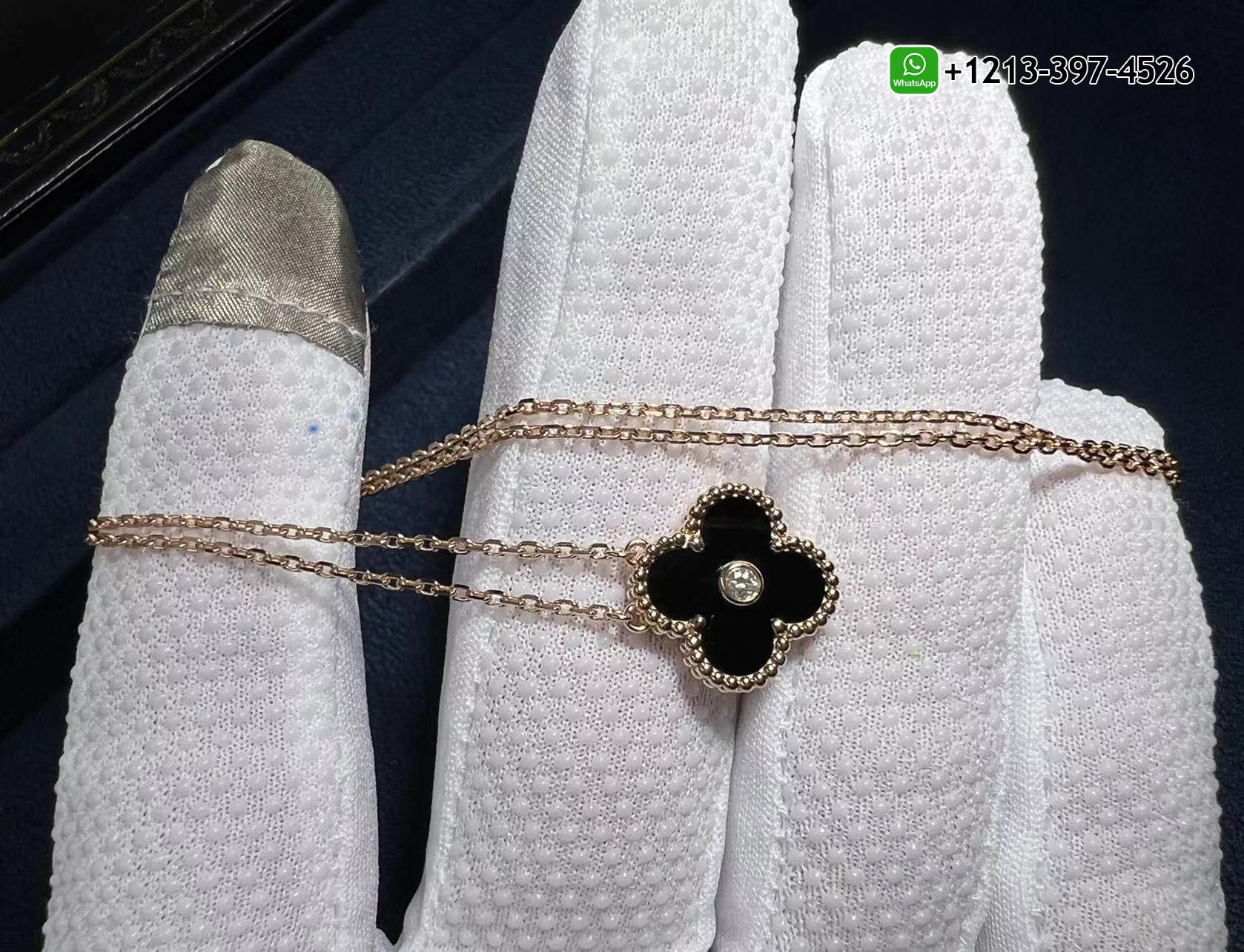 Van-Cleef-Arpels-18k-Rose-Gold-Onyx-Diamond-Vintage-Alhambra-Pendant-Necklace-2.jpg 1:1 Quality Van Cleef & Arpels 18k Rose Gold Onyx Diamond Vintage Alhambra Pendant Necklace Replica - High Quality 18k Gold and Diamond Luxury Distinctive Collection Designer Jewelry Customized Factory Price - Image 3