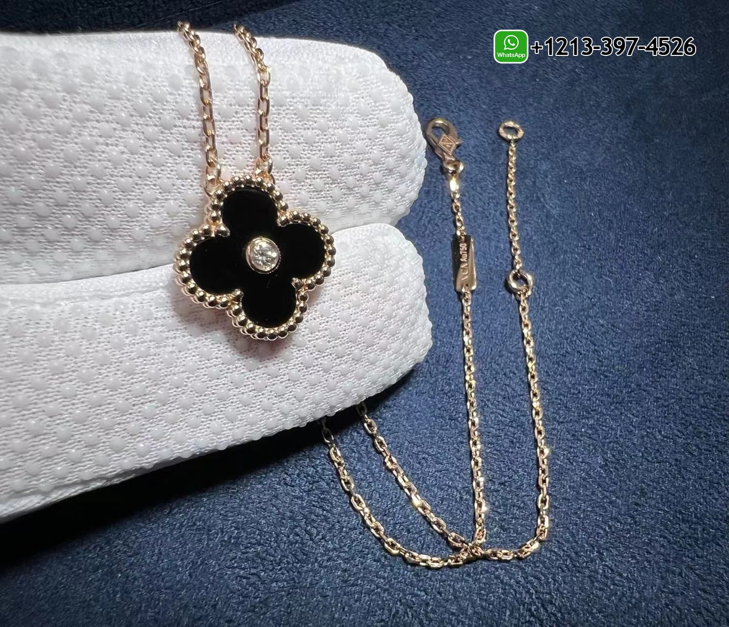Van-Cleef-Arpels-18k-Rose-Gold-Onyx-Diamond-Vintage-Alhambra-Pendant-Necklace-4.jpg 1:1 Quality Van Cleef & Arpels 18k Rose Gold Onyx Diamond Vintage Alhambra Pendant Necklace Replica - High Quality 18k Gold and Diamond Luxury Distinctive Collection Designer Jewelry Customized Factory Price - Image 5