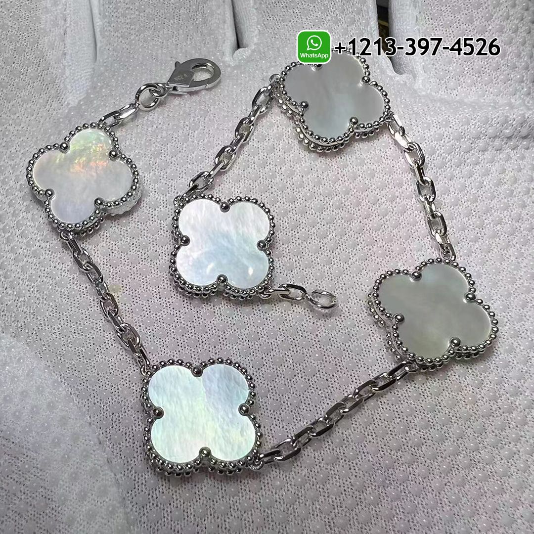 Custom Made Best Sellers Quality 1:1 Replica Van Cleef & Arpels 18k White Gold 5 Motif Mother Of Pearl Vintage Alhambra Bracelet - High Quality 18k Gold and Diamond Luxury Distinctive Collection Designer Jewelry Customized Factory Price Van Cleef Arpels 18k White Gold 5 Motif Mother Of Pearl Vintage Alhambra Bracelet