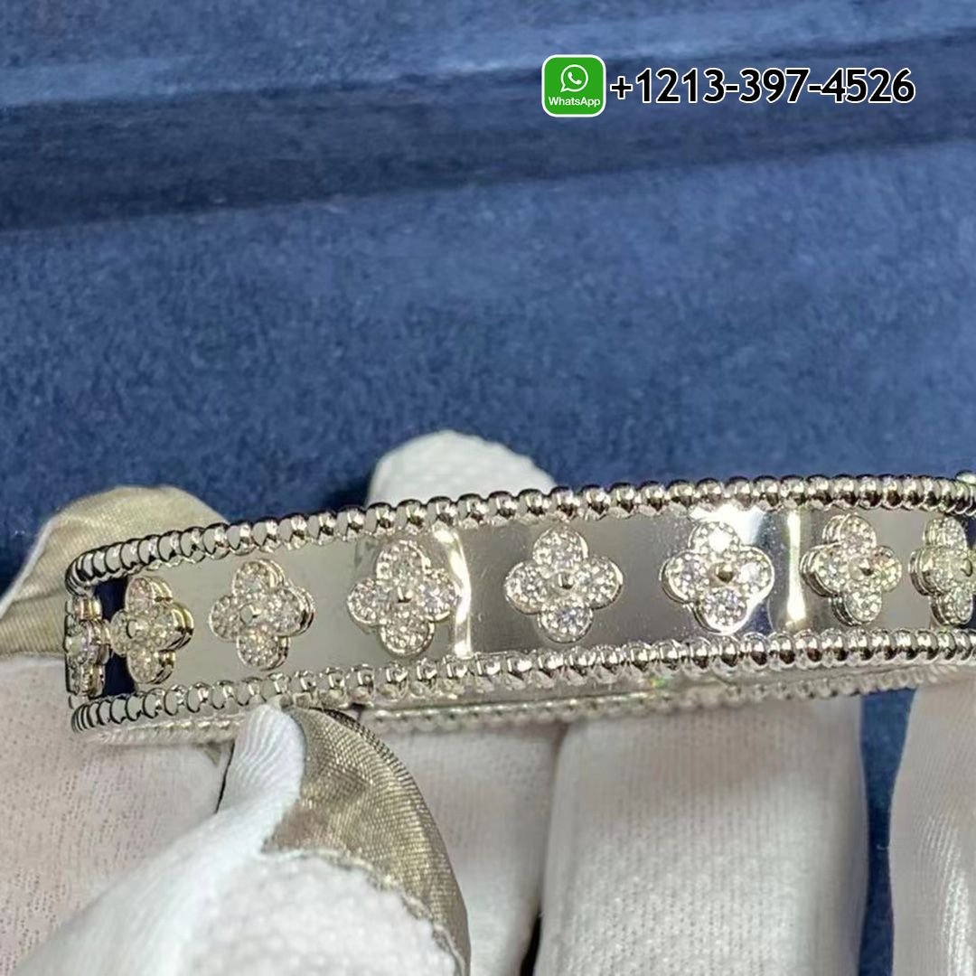 Best Sellers 1:1 Quality Cheap Custom Made Van Cleef & Arpels 18k White Gold Diamond Perlée Clovers Bracelet - High Quality 18k Gold and Diamond Luxury Distinctive Collection Designer Jewelry Customized Factory Price Van Cleef Arpels 18k White Gold Diamond Perlee Clovers Bracelet VCARN5B100