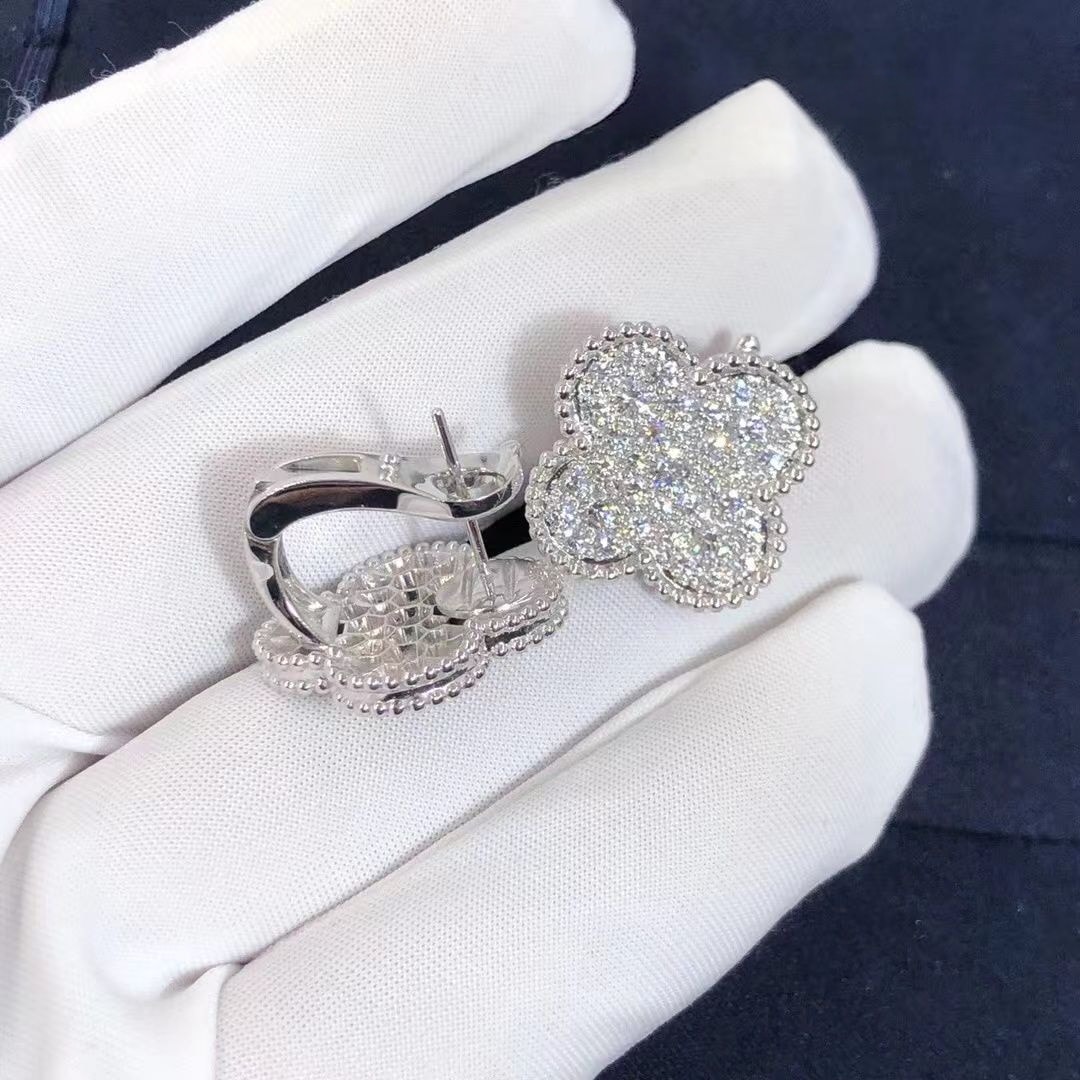van cleef arpels 18k white gold pave diamond singe motif magic alhambra earrings vcarn9zr00 1
