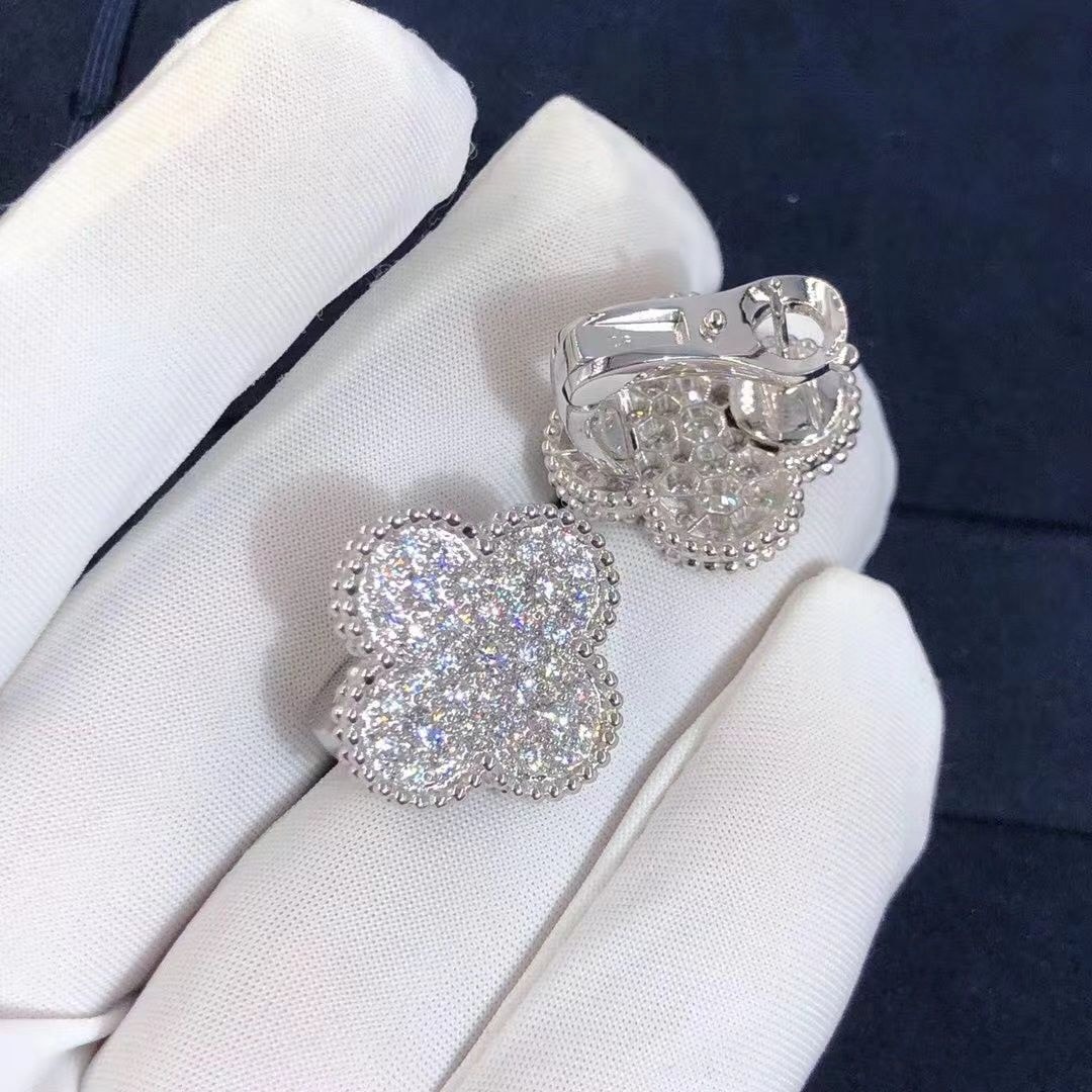 van cleef arpels 18k white gold pave diamond singe motif magic alhambra earrings vcarn9zr00 2